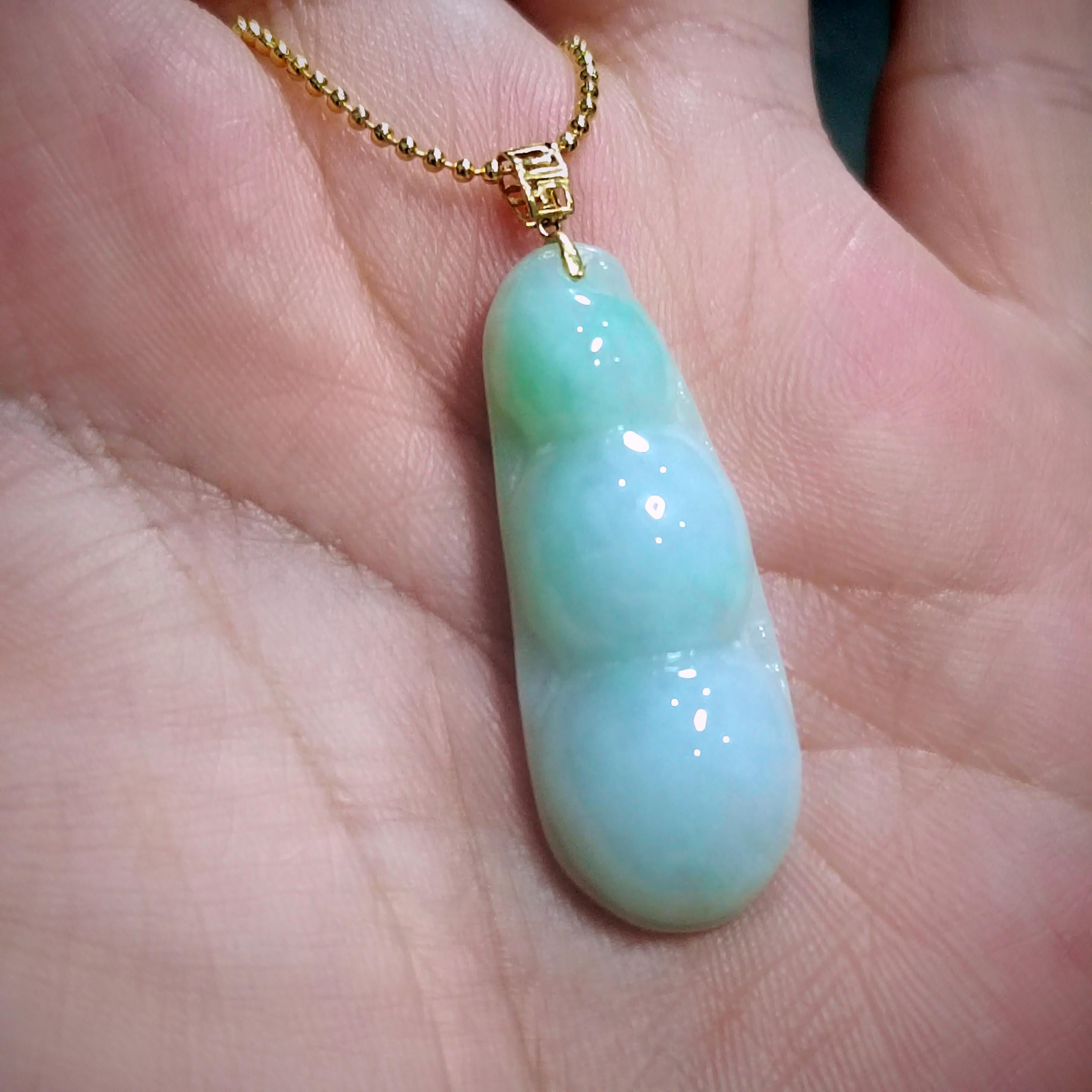 Certified Burmese Gemstone A-Grade Lucky Bean Jadeite Pendant | 18k Solid Yellow Gold Set | Jewelry for Women, Mom, Wife SL8014 - SL Precious