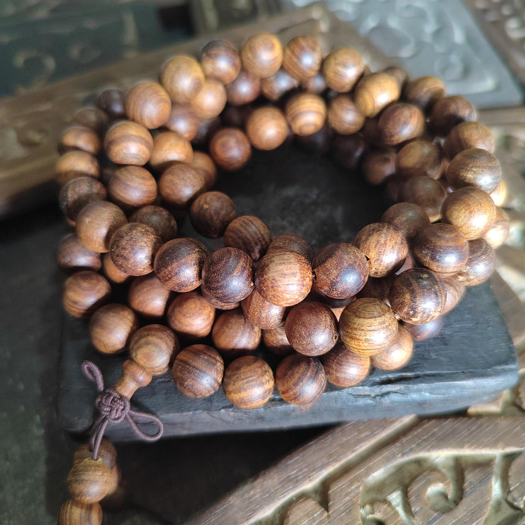 Burmese Red Soil Agarwood Mala: 108 Aromatic Prayer Beads SL422