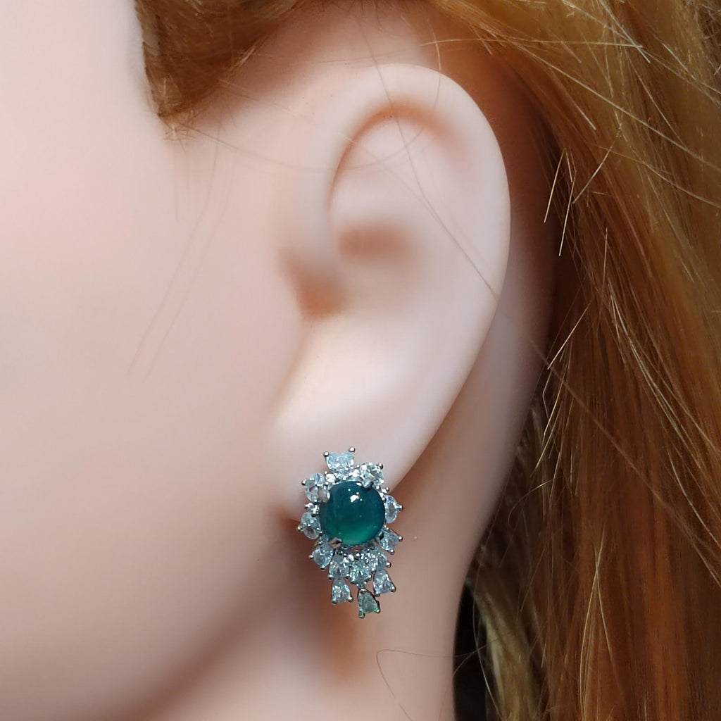 Ocean Blue Guatemala Jadeite Earrings | Elegant White Gold Plated Design with Zirconia Accents SL118