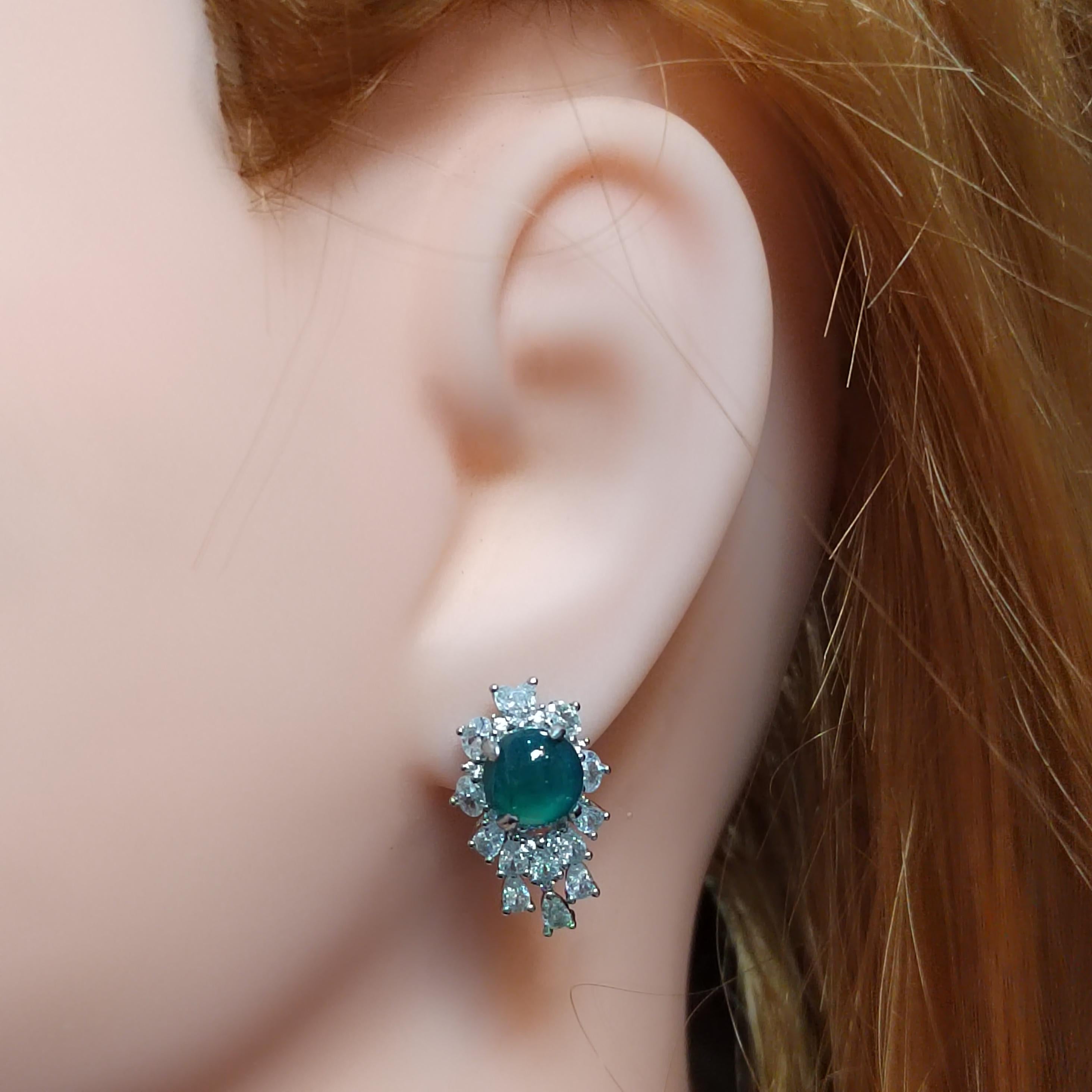 Ocean Blue Guatemala Jadeite Earrings | Elegant White Gold Plated Design with Zirconia Accents SL118