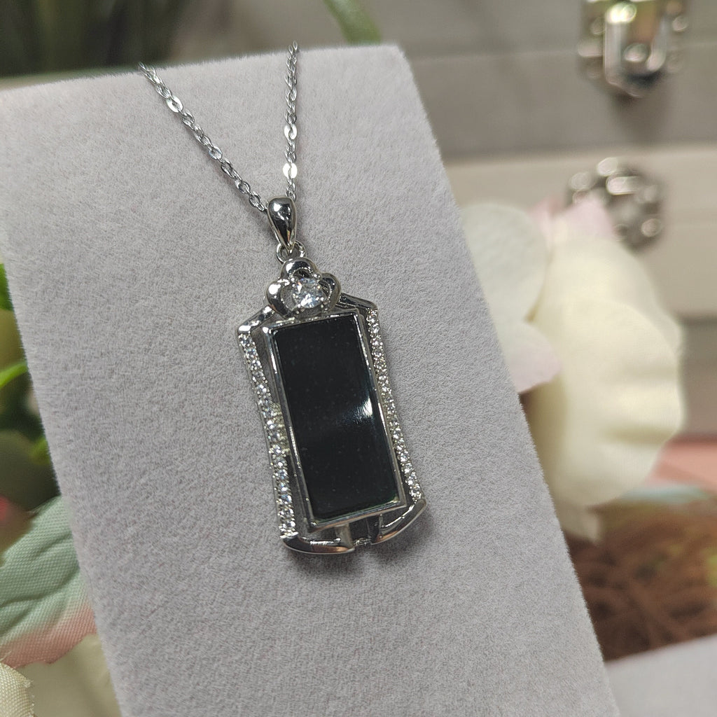 Burmese Natural Untreated Black Ink Jadeite Unisex Design Necklace SL073