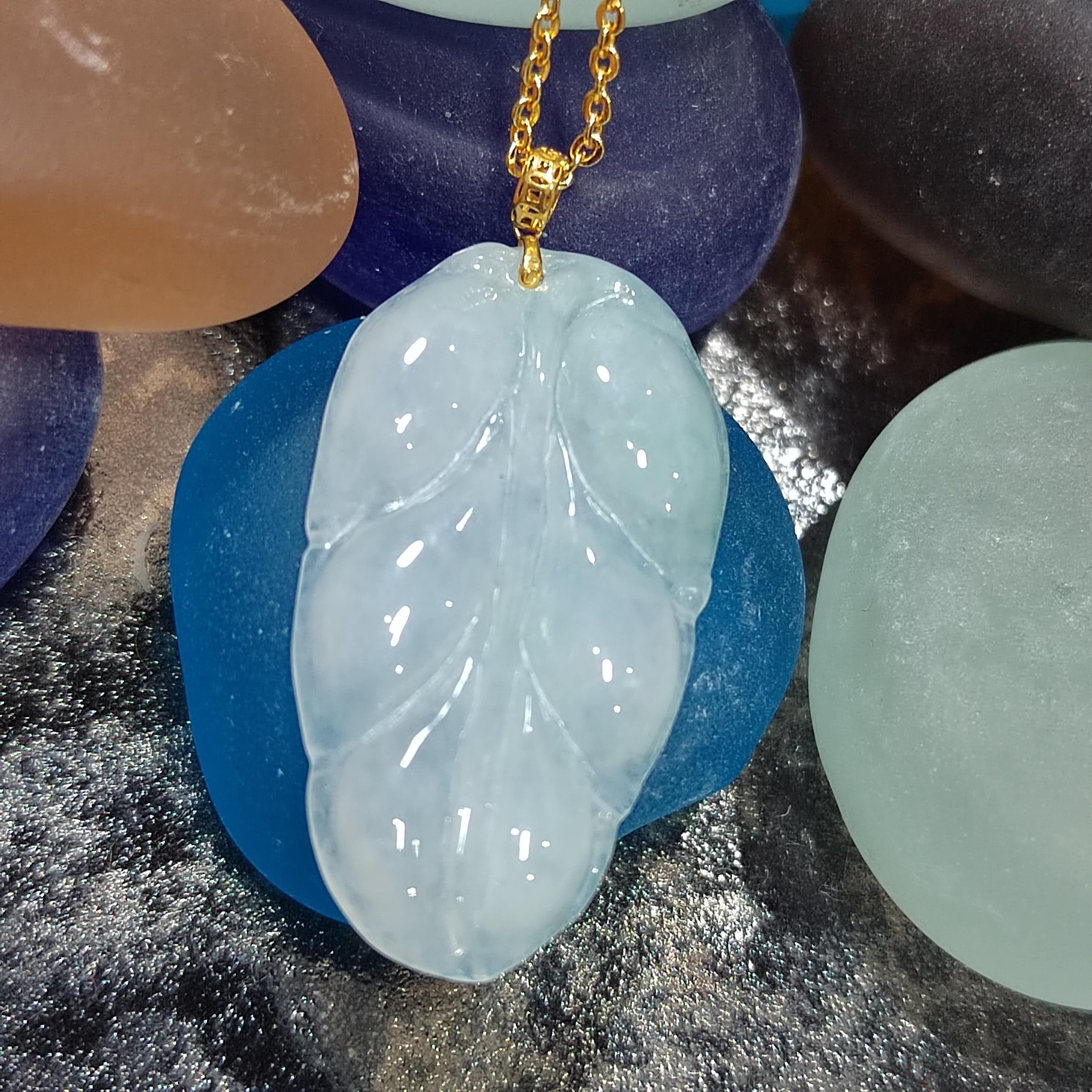 Certified Natural A-Grade Untreated Burmese Icy  Snow White| Green 雪花棉Leaf Jadeite Pendant | 18K Solid Gold Setting SL023 - SL Precious