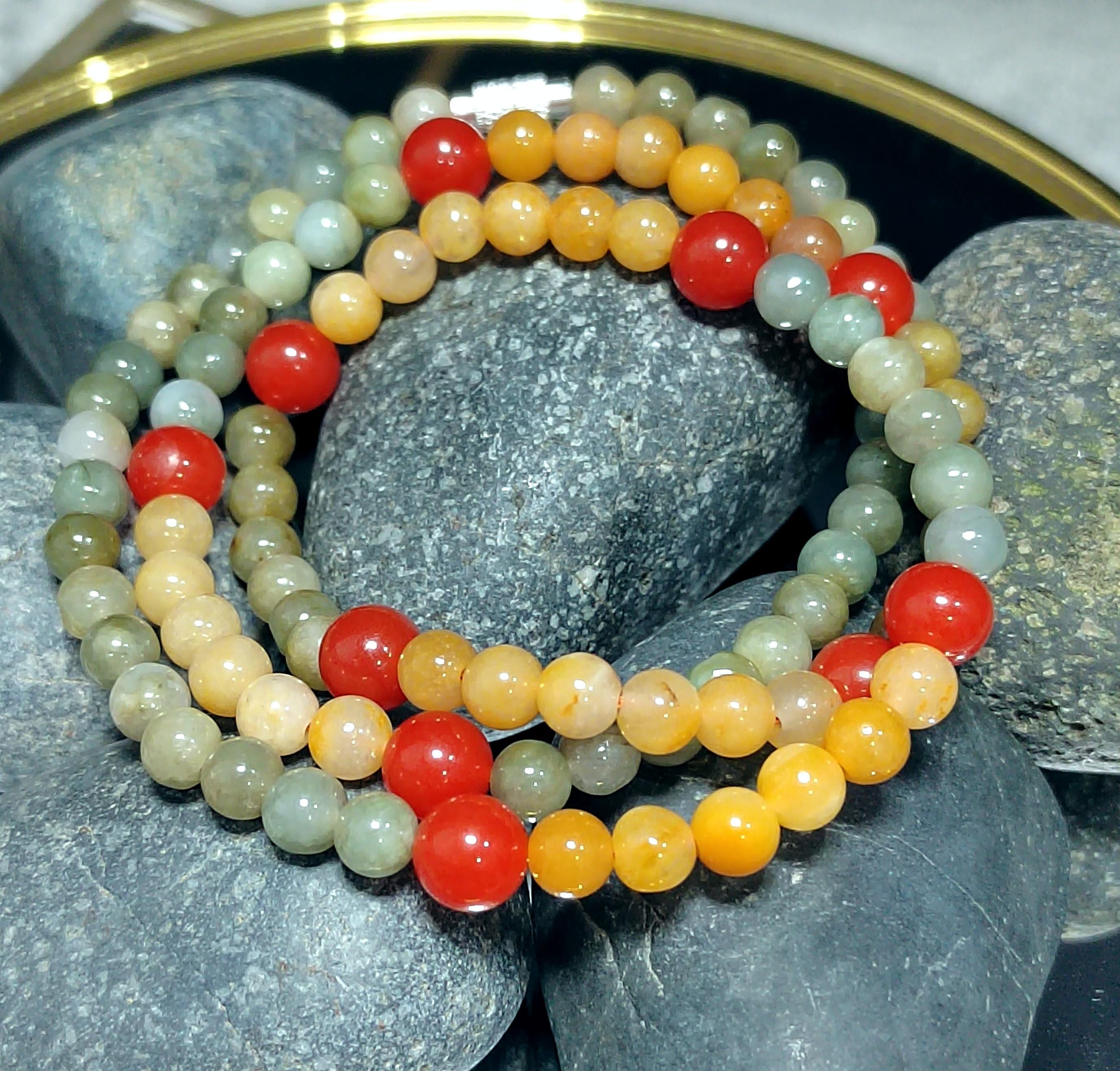Natural Untreated Handmade Burmese Icy Yellow|Green Jadeite - Southern Yunna Baoshan Nanhong Cherry Red Bead Necklace SL363