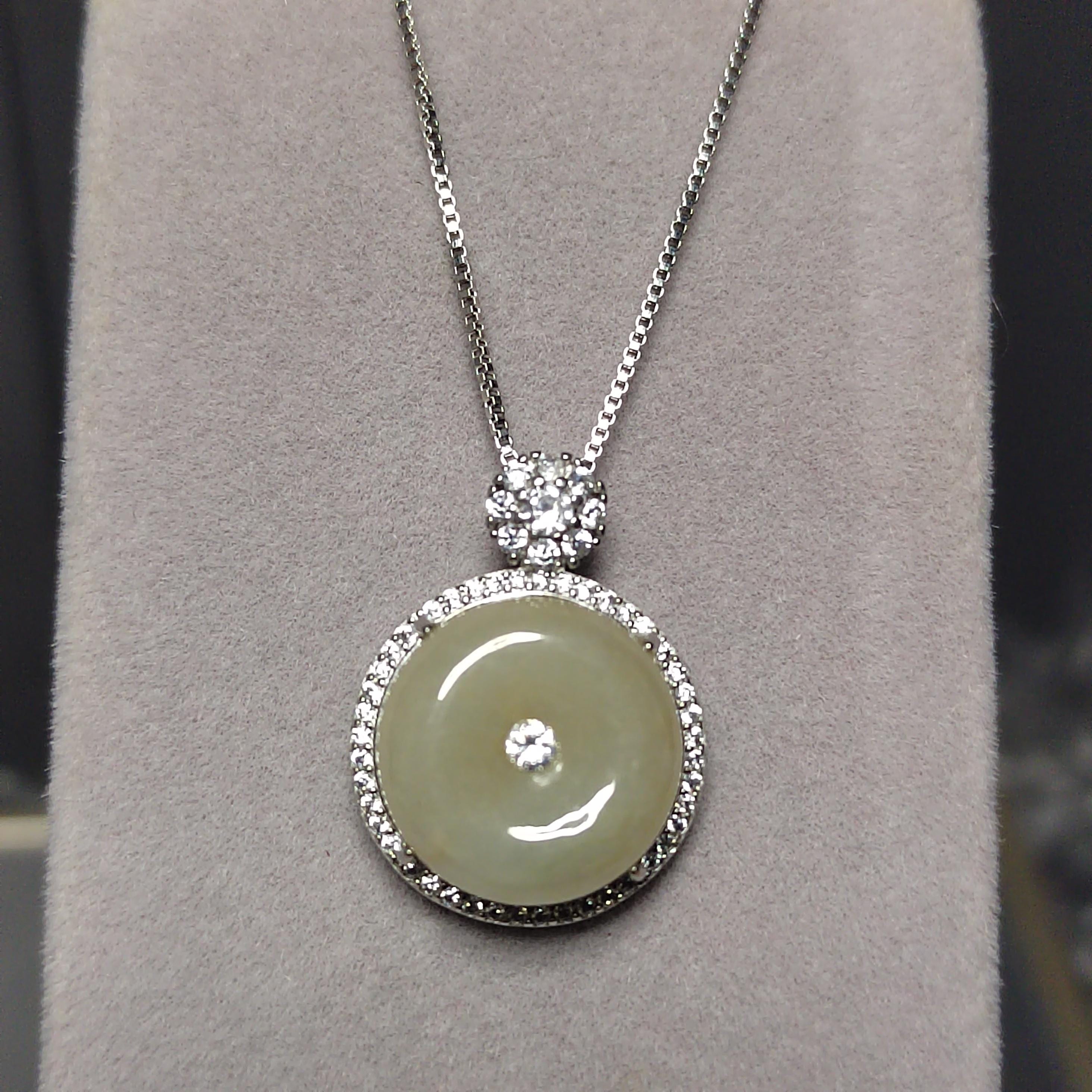 Certified A-Grade Natural Untreated Burmese Tea Yellow Donut Zircon Luxury Jadeite Pendant Necklace S925 SL264X23
