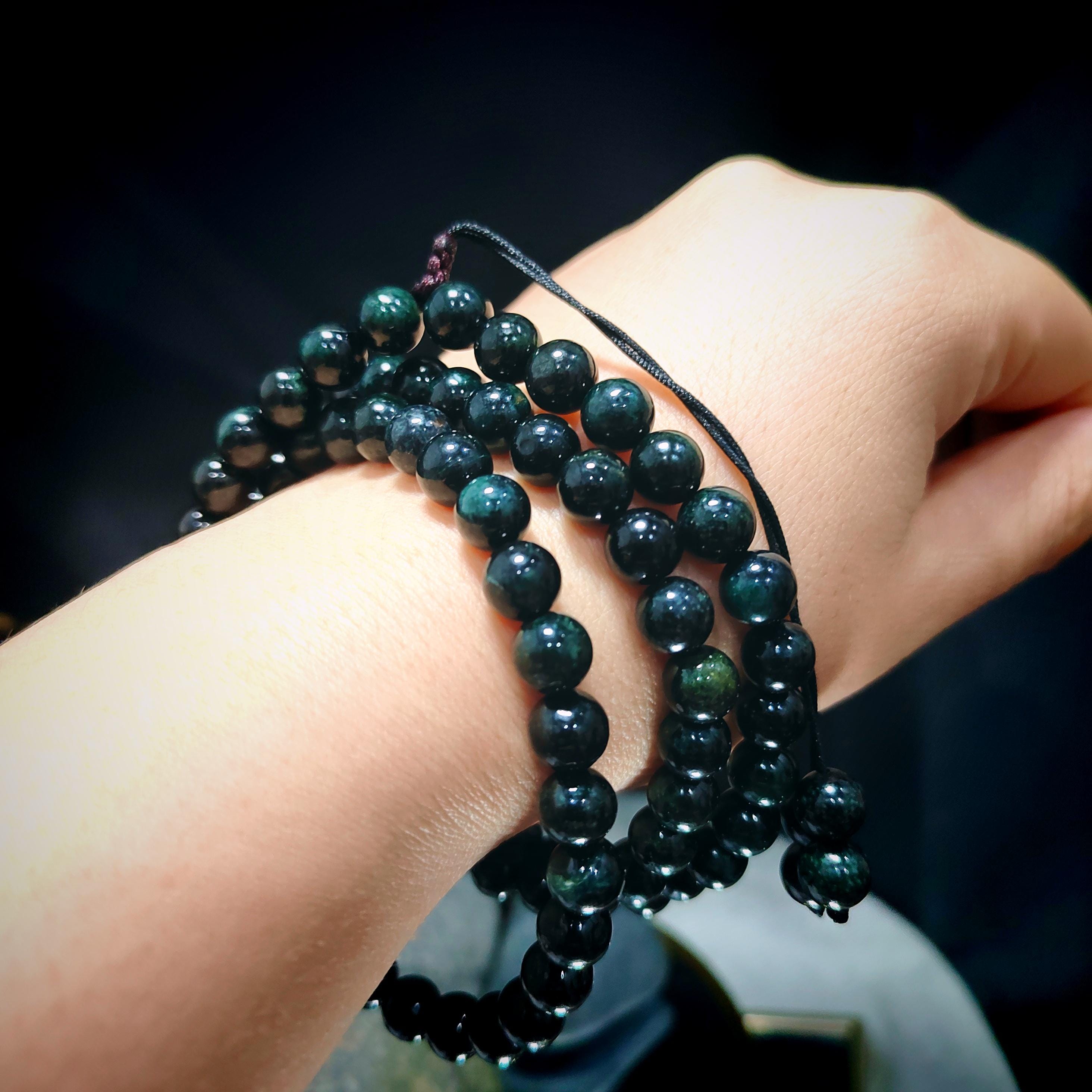 Burmese Black Ink Jadeite Bead Necklace: Natural A-Grade, 8mm FREE 10mm Bead Bracelet SL361NB