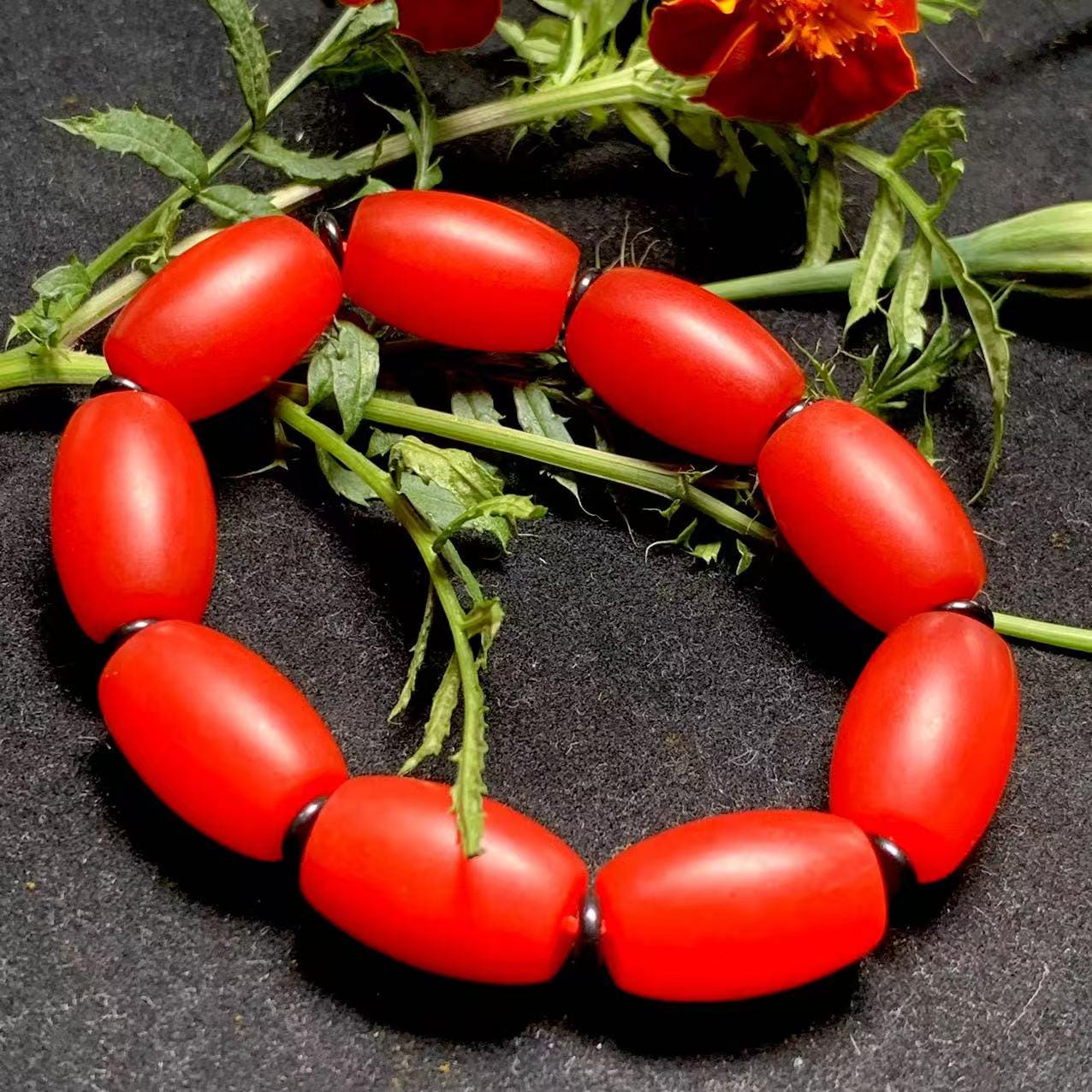 Certified A-Grade Natural Yunnan Baoshan Southern Red Nanhong Agate Cylinder Beads Bracelet SL270X29