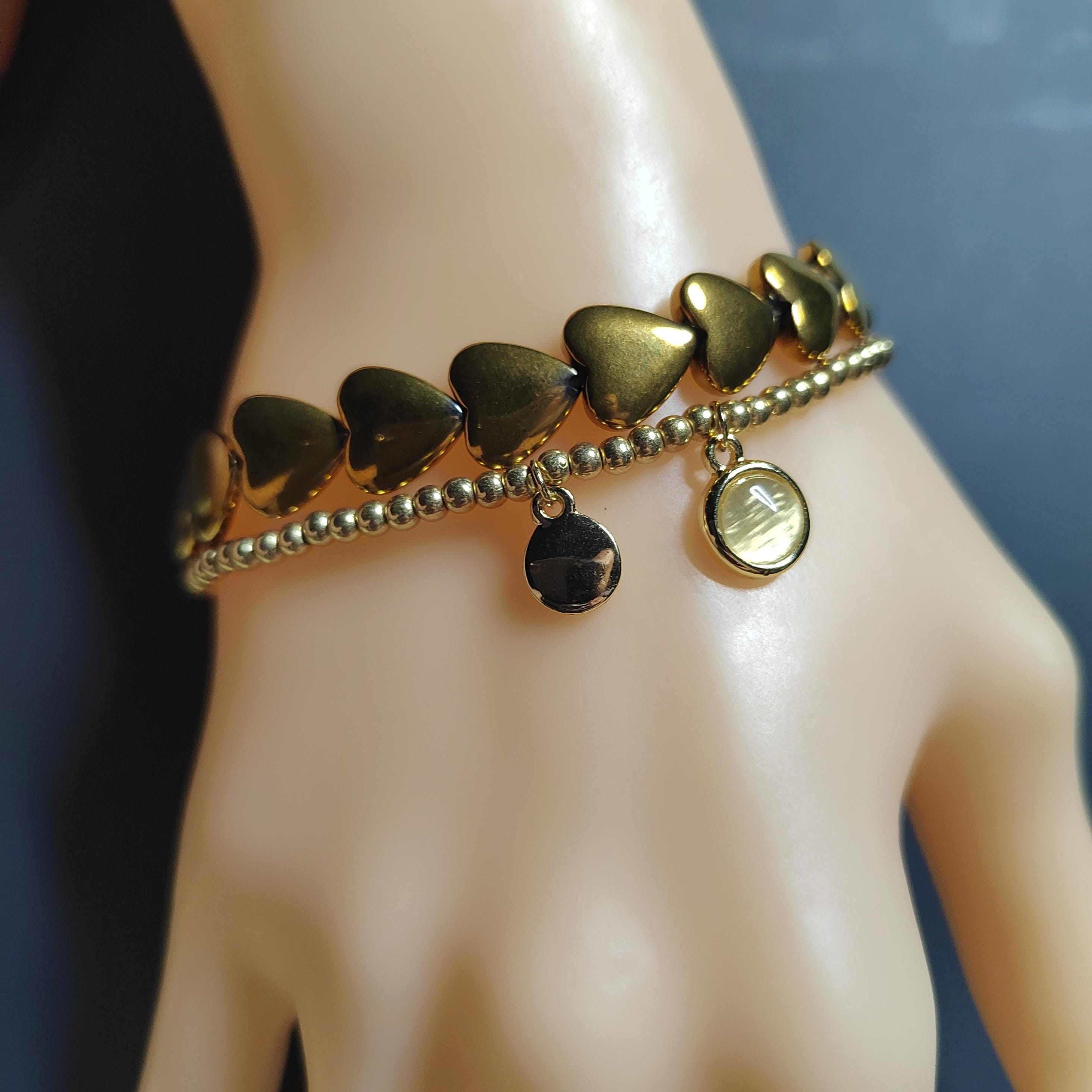 Double Layer Fashion Design Natural Pyrite Love Shape Bead, Gold/Silver Bead Bracelet SL162G SL163S - SL Precious