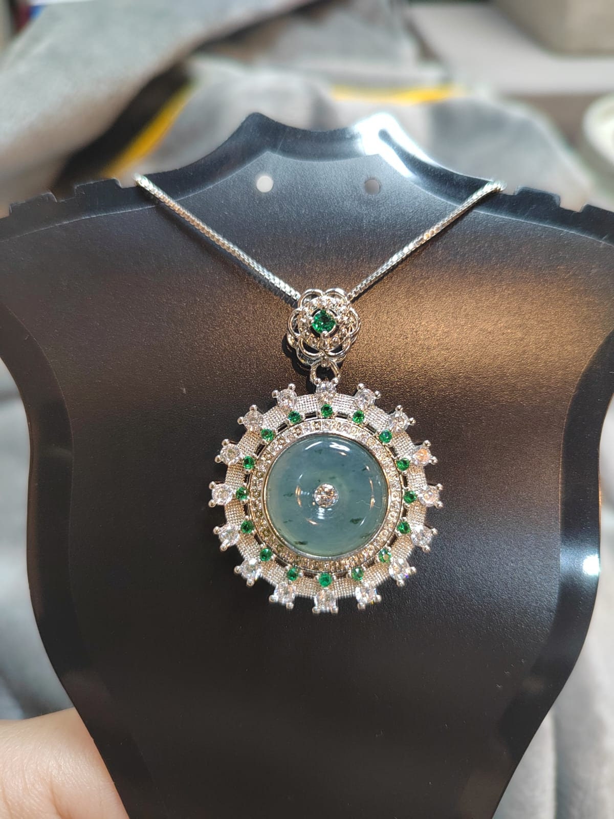 Certified A-Grade Guatemala Luxurious Ocean Blue Donut Shape Jadeite Necklace | Plated 18k White Gold with Zirconia SL8008