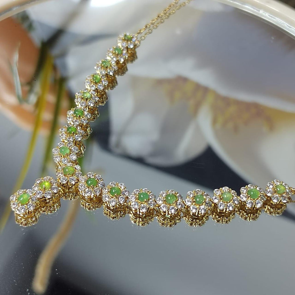 Elegant 19pcs Icy Apple Green Burmese Jadeite Necklace, 18K Gold Plated S925 Silver with Zirconia, Perfect Gemstone Gift SL014 - SL Precious