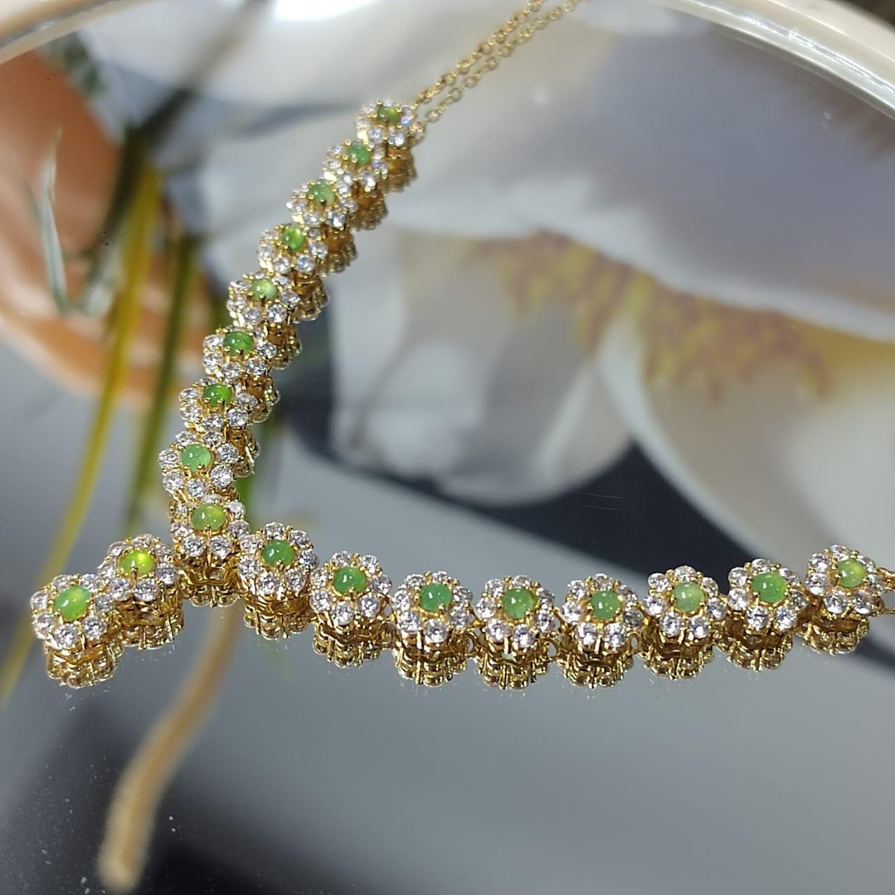 Elegant 19pcs Icy Apple Green Burmese Jadeite Necklace, 18K Gold Plated S925 Silver with Zirconia, Perfect Gemstone Gift SL014 - SL Precious