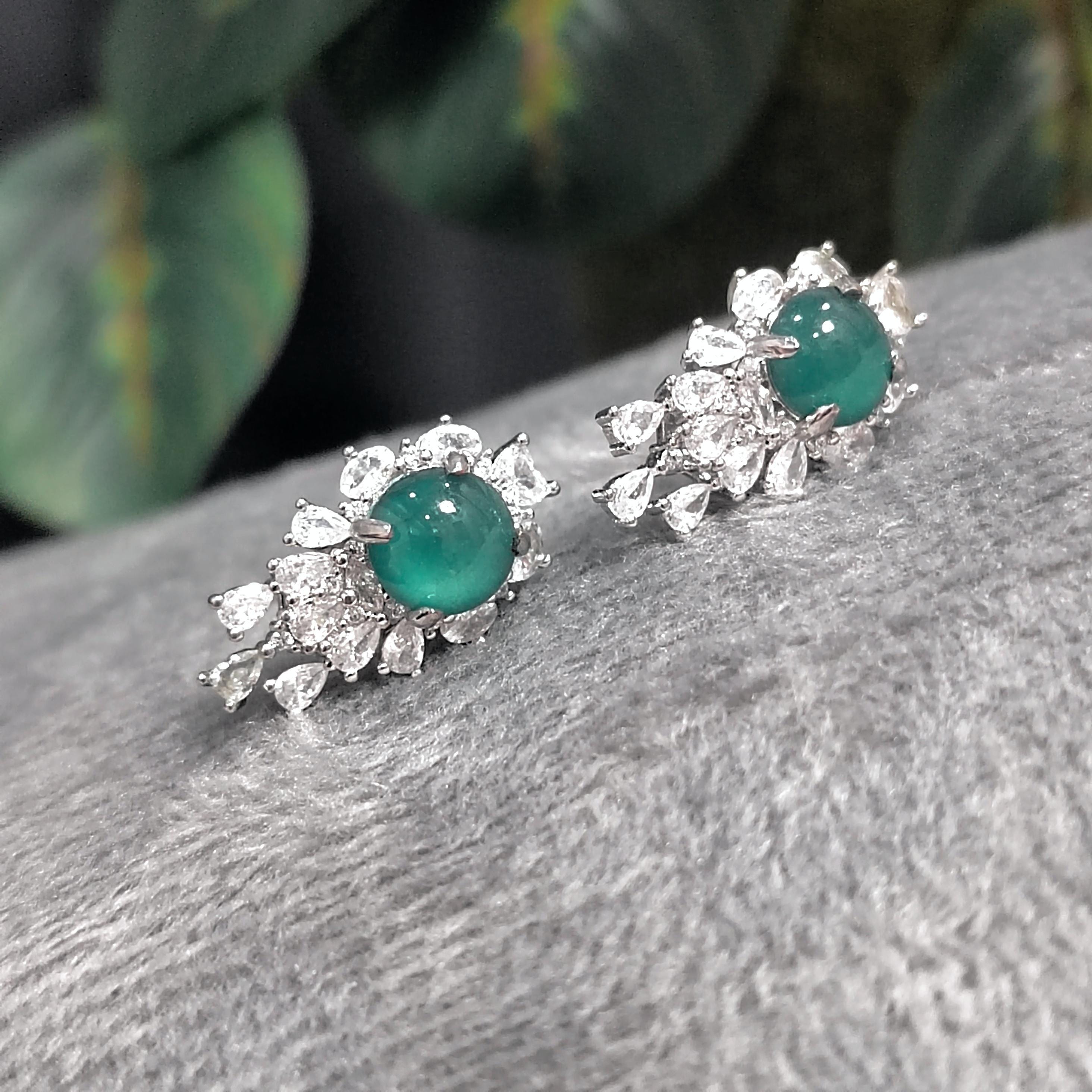 Ocean Blue Guatemala Jadeite Earrings | Elegant White Gold Plated Design with Zirconia Accents SL118