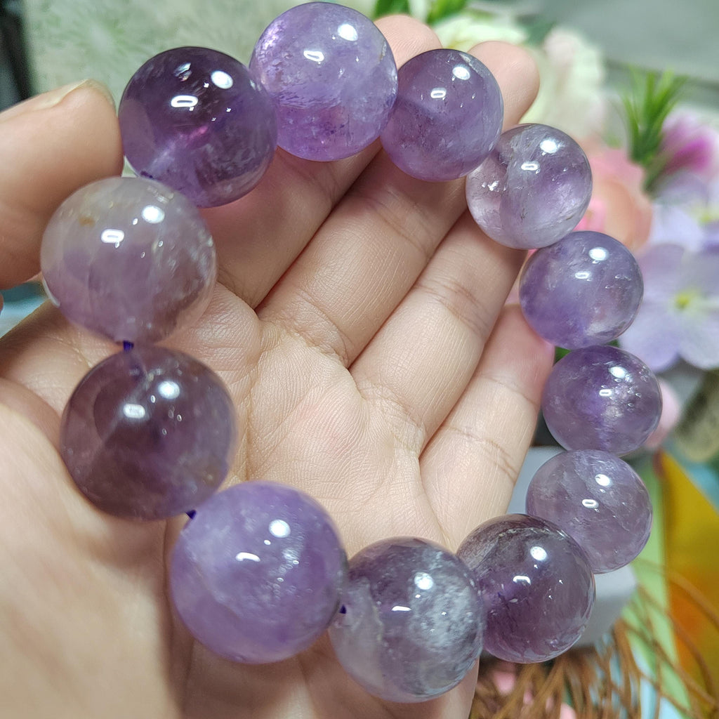 Large 18.5–19.5mm Natural Purple Lavender Amethyst Quartz Beads Bracelet, Statement Gemstone Jewelry SL107 - SL Precious
