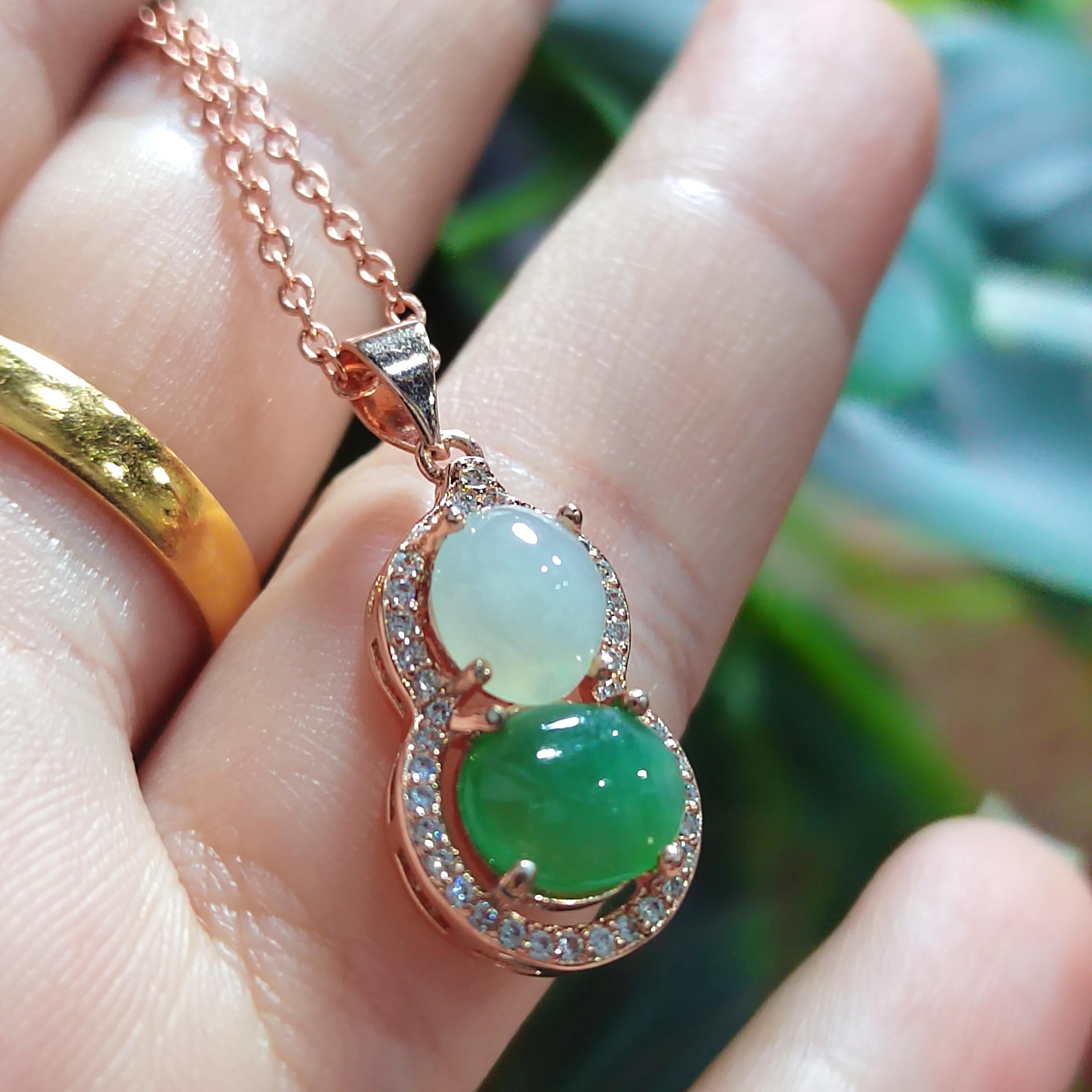 Exquisite Burmese Jadeite Pendant - Elegant White & Green Palette with Zirconia Accents SL093