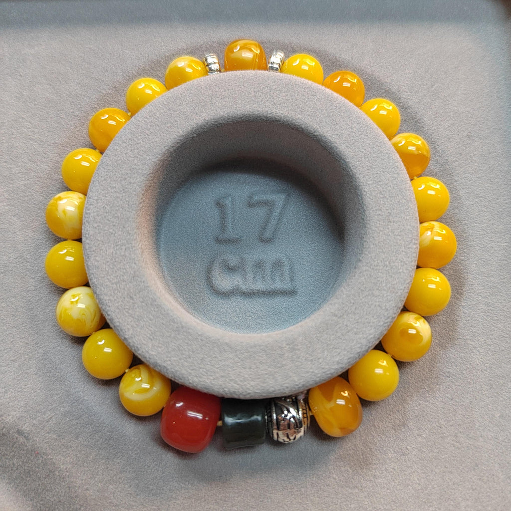 Handmade Russia Baltic Beeswax Amber Bead Bracelet with Nanhong Agate S999 Silver Bead Bracelet 2pcs Set SL344 - SL Precious