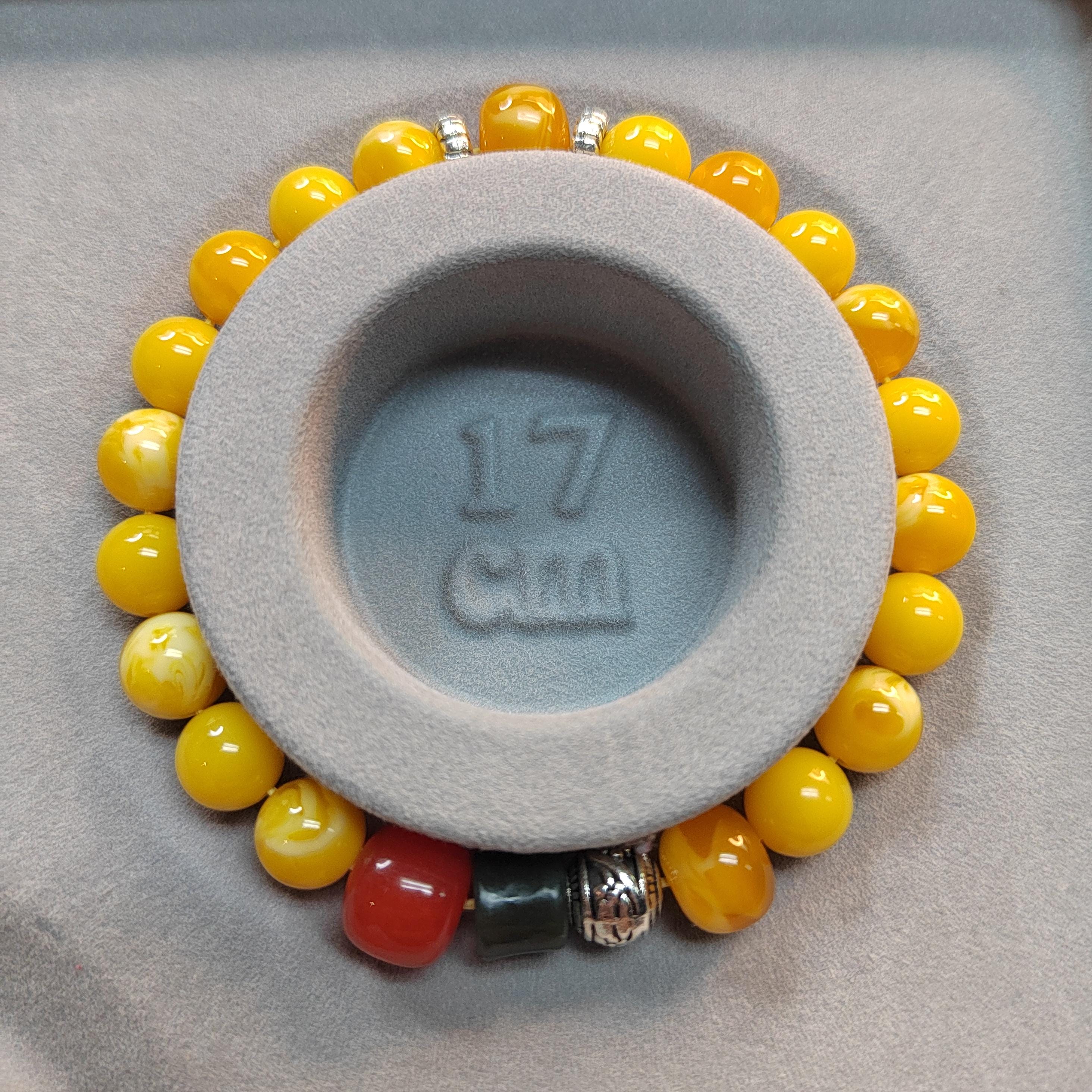 Handmade Russia Baltic Beeswax Amber Bead Bracelet with Nanhong Agate S999 Silver Bead Bracelet 2pcs Set SL344 - SL Precious