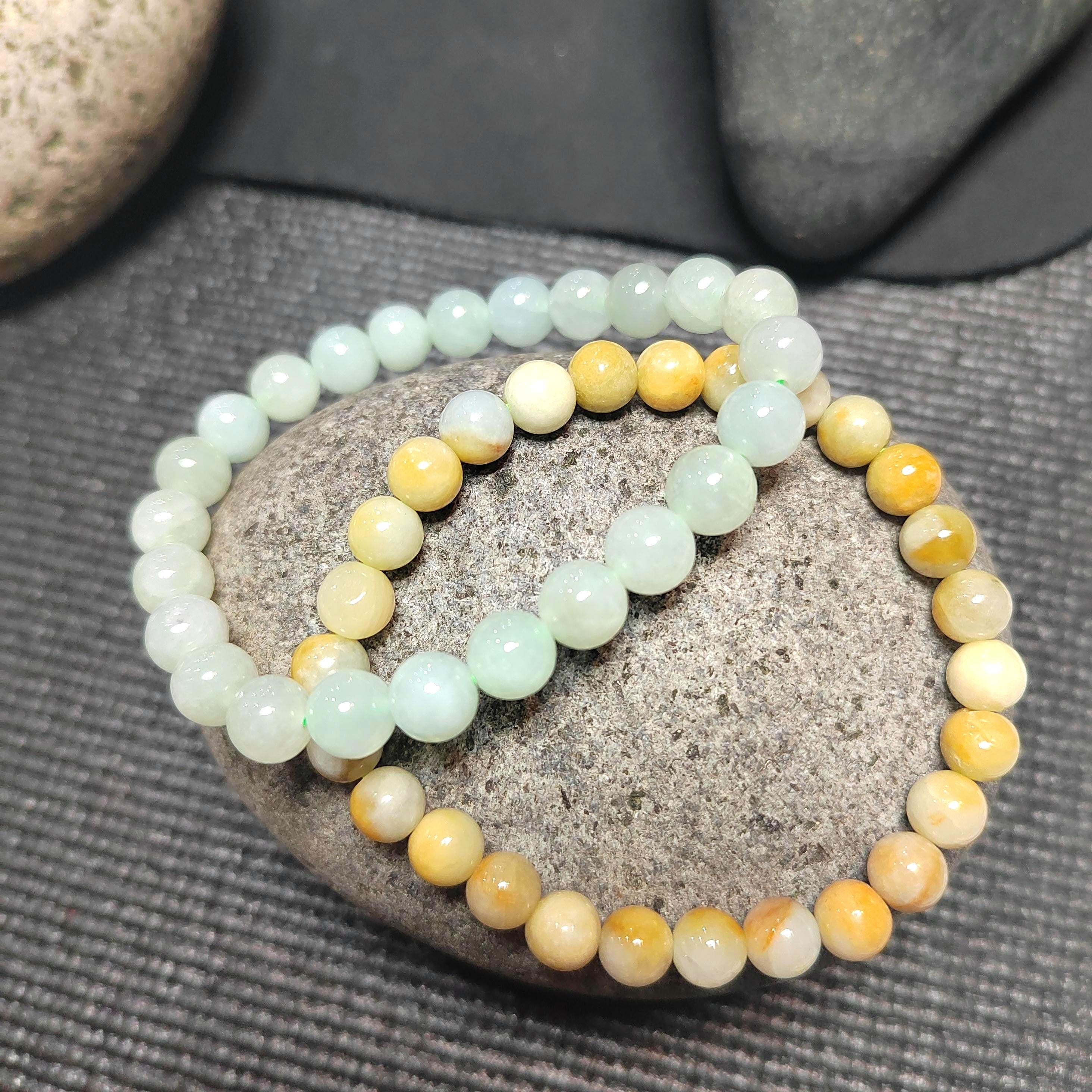 Burmese Jadeite Bracelet Set: Yellow & Icy Green, Untreated A-Grade