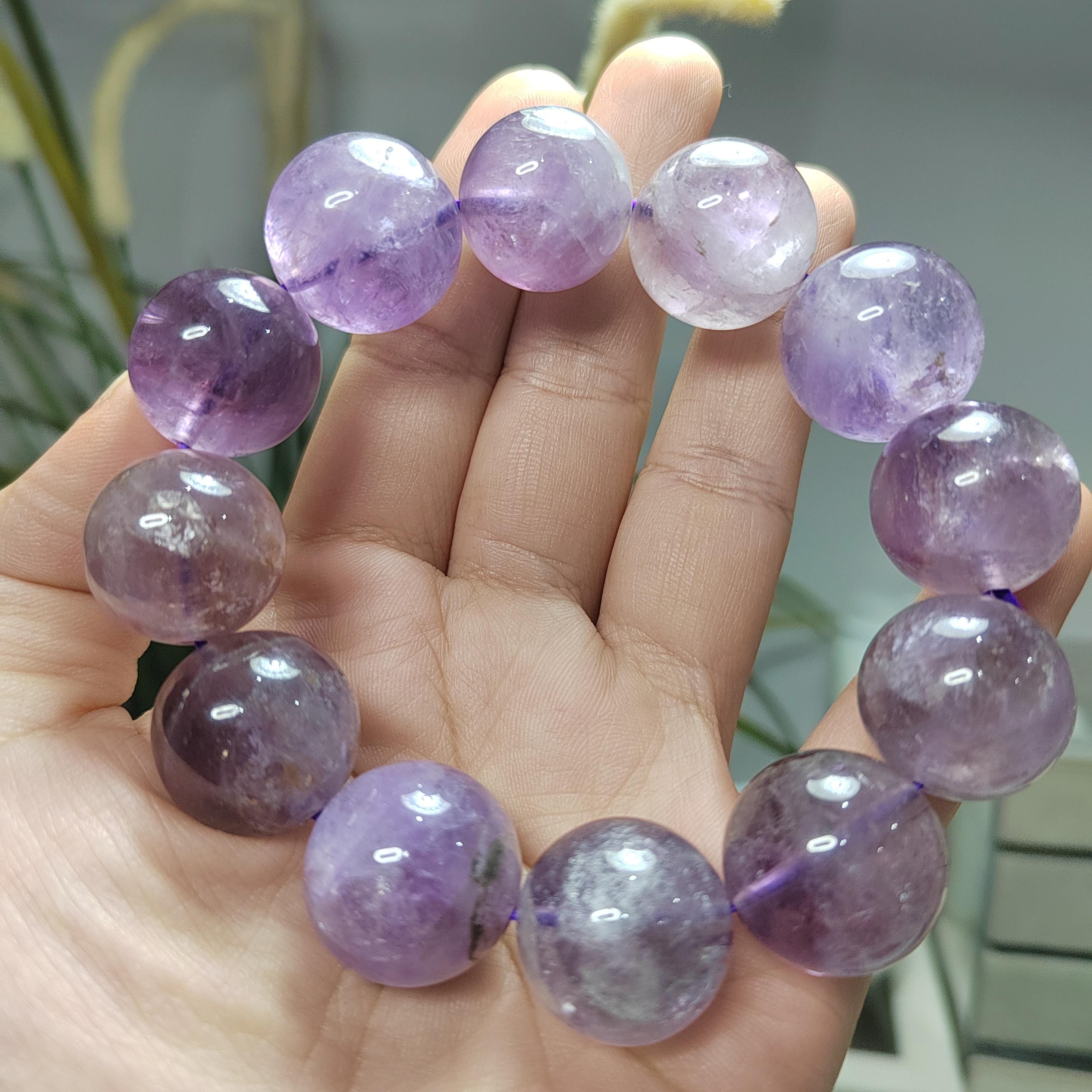 Large 18.5–19.5mm Natural Purple Lavender Amethyst Quartz Beads Bracelet, Statement Gemstone Jewelry SL107 - SL Precious