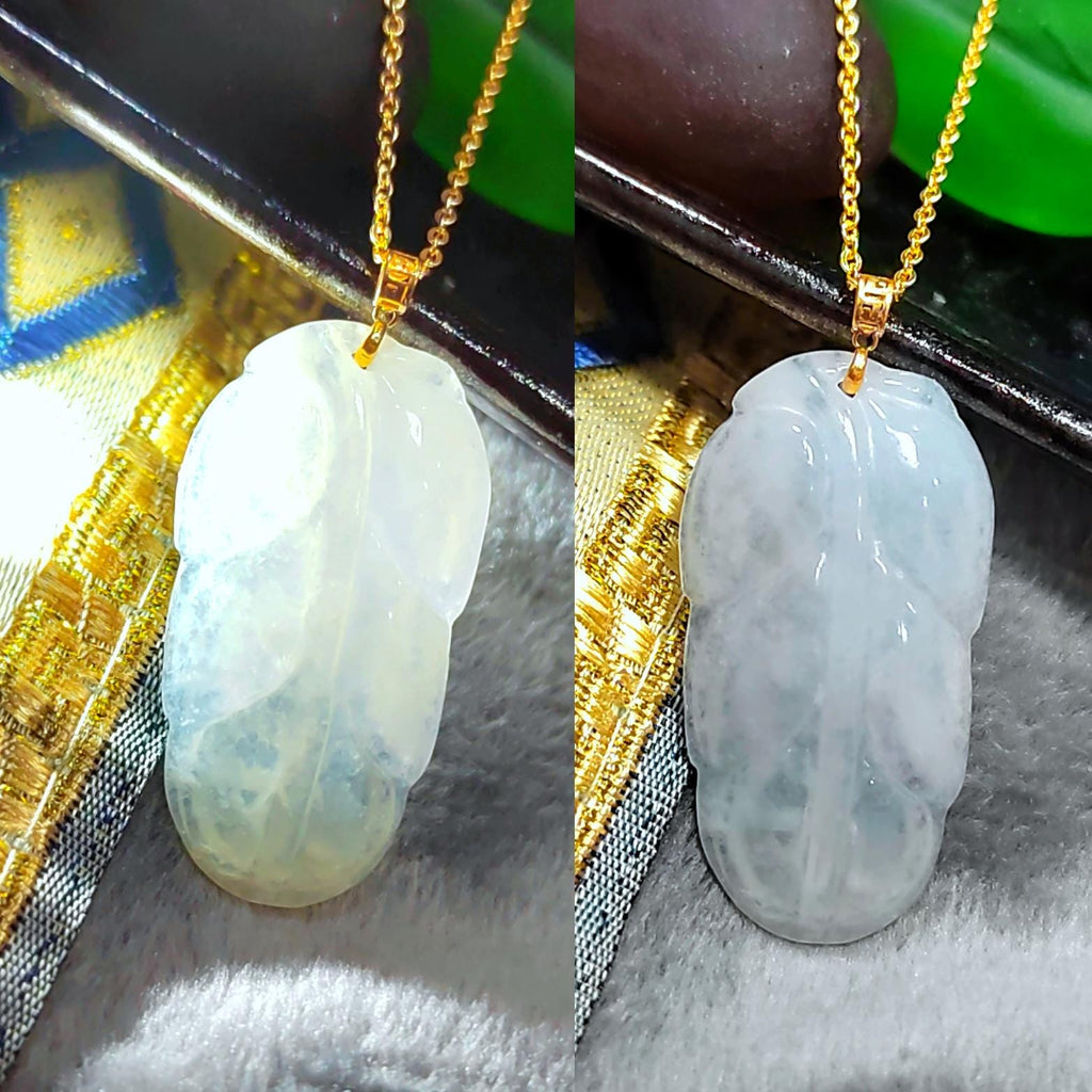 Certified Burmese A-Grade Icy Snow|雪花棉 Leaf Cloud Beautiful Jadeite Pendant 18k Solid Yellow Gold Best Gift For Her, Mom, Wife SL802 - SL Precious