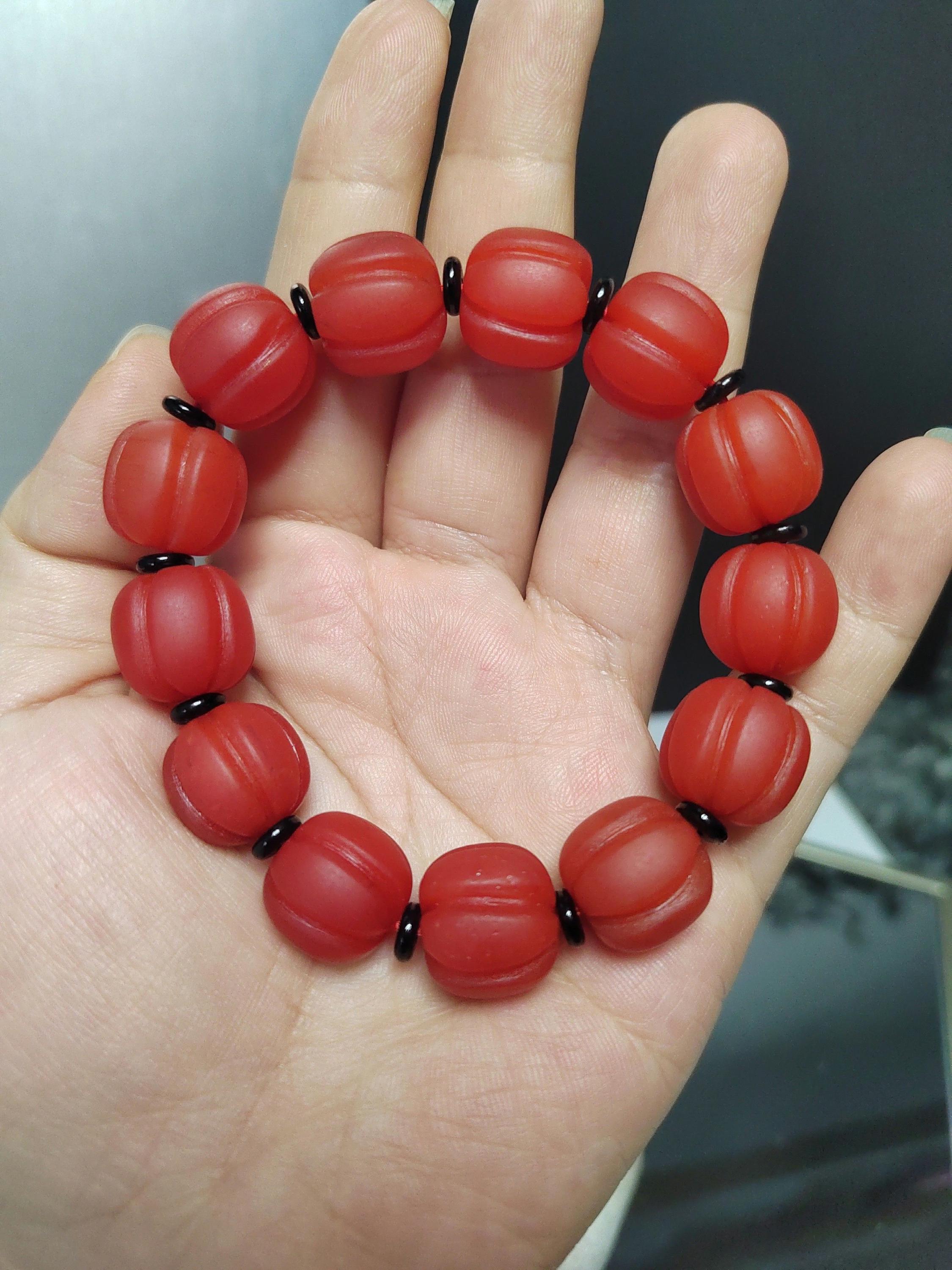 Certified Natural Untreated Baoshan Nanhong Pumpkin Bead Bracelet, Southern Red Agate, Rare Collector’s Gemstone Jewelry – SL169X28