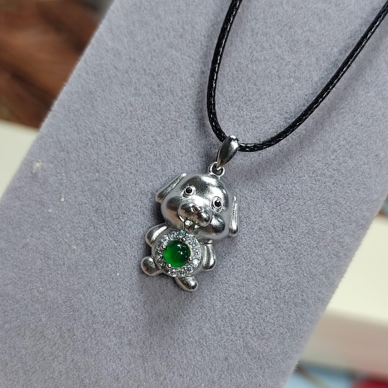 Burmese Imperial Green Jadeite with Zircon On S925 Silver Pendant Pig & Lamb Shape Free Necklace SL137N, SL138N