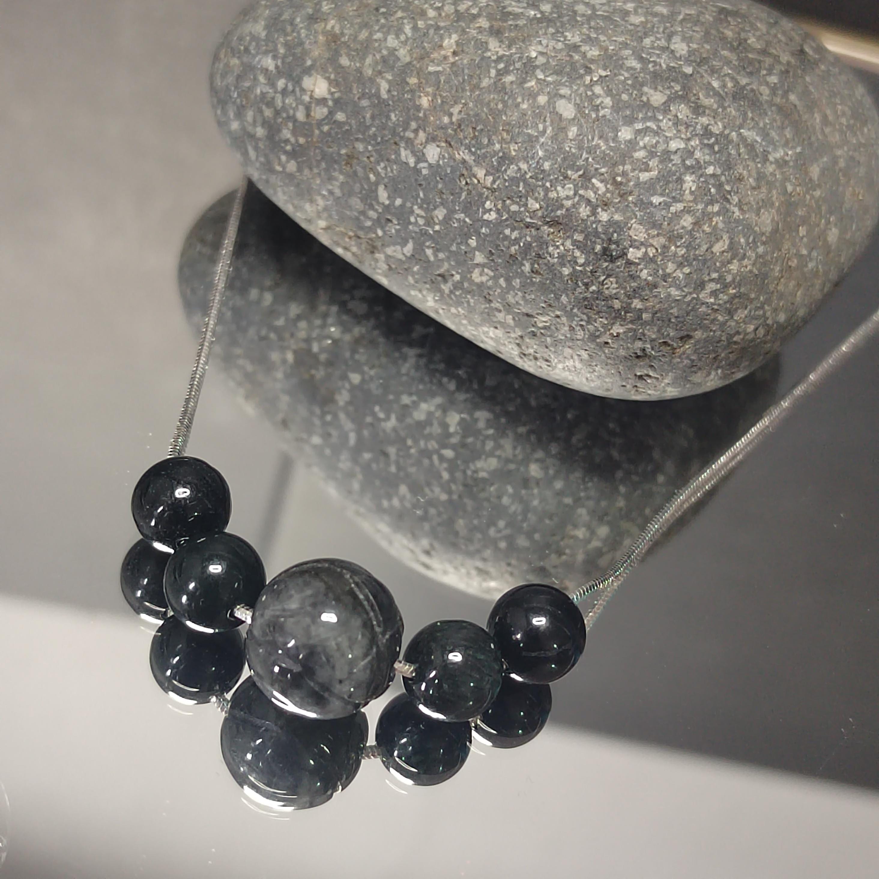 Natural Burmese Black Ink Wuji Jadeite Necklace | Minimalist Design | S9999  Silver Filled Vermeil Adjustable Chain | SL332