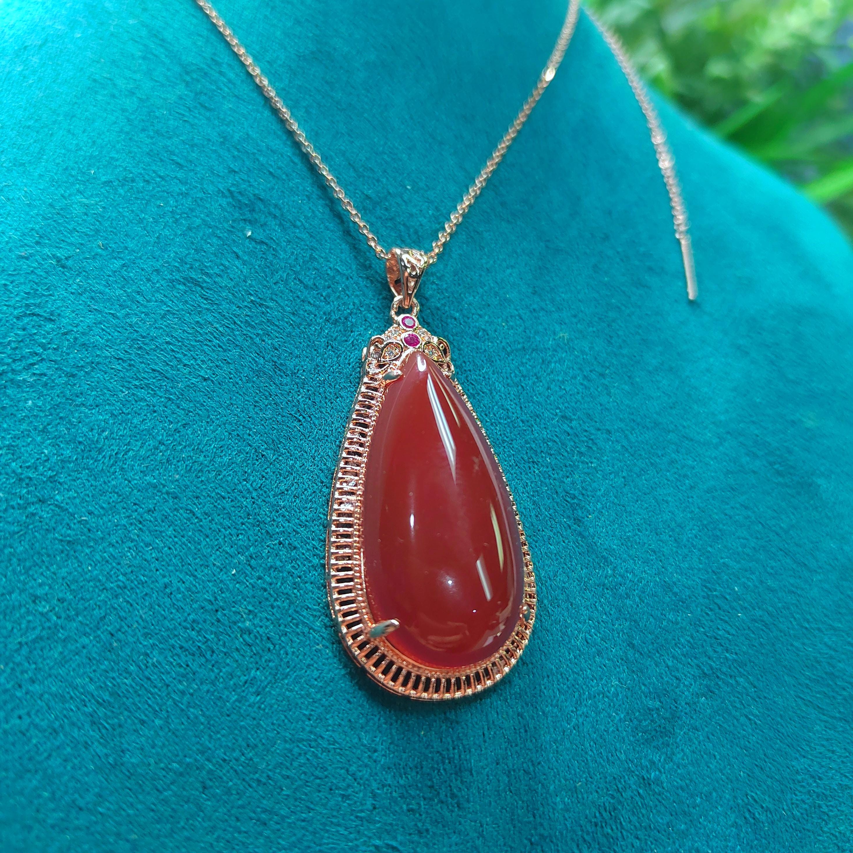 Certified A-Grade Natural Baoshan Nanhong Icy Red Agate Earrings & Large Pendant Set | Top-Quality Southern Red Agate Jewelry SL359