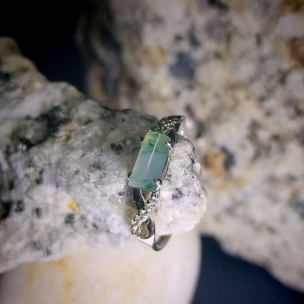 Certified A-Grade Natural Untreated Burmese Cylinder Icy White Green 白里飘花 S925 Minimalist Design Ring SL252X11 - SL Precious