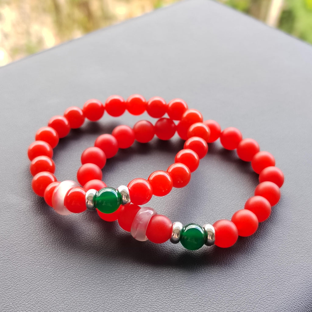 Natural Baoshan Nanhong Red Agate Bead Bracelet & Bangle Set | S9999 Pure Silver Bangle/Bead Green Agate | 4 Designs SL285 SL286 SL287 SL288