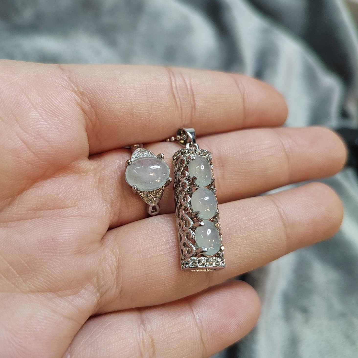 Certified A-Grade Translucent White Burmese Jadeite Pendant and Free Ring | 925 Sterling Silver SL8012 - SL Precious