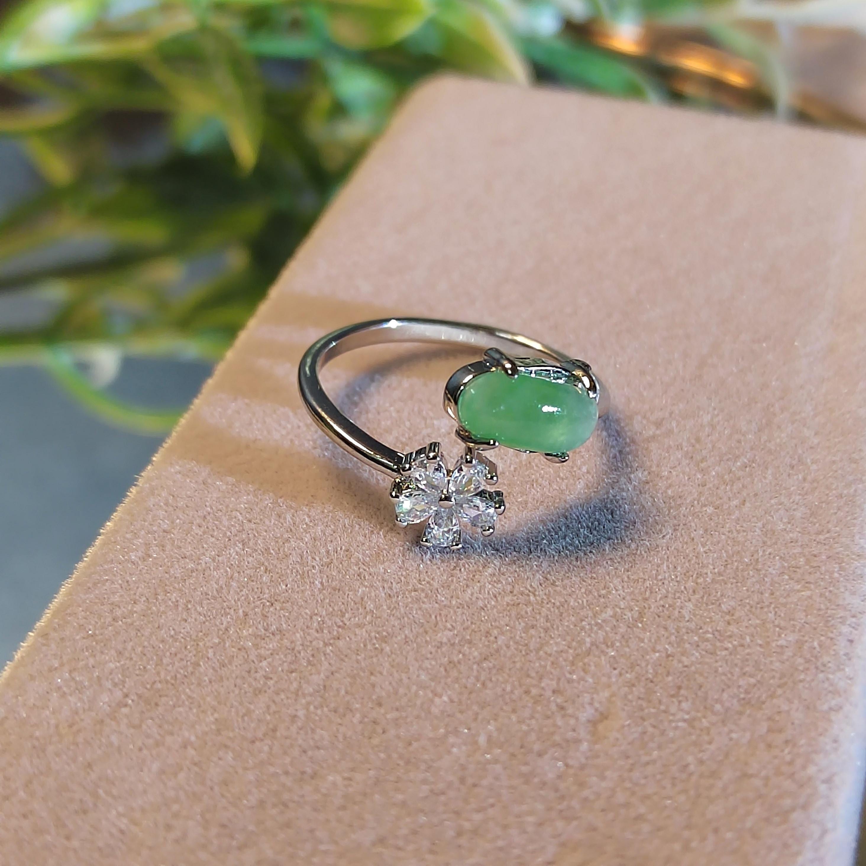 Exquisite Gemstone Burmese Icy Green Flower Zircon Natural Jadeite Ring For Her SL102R 渌飘花 - SL Precious