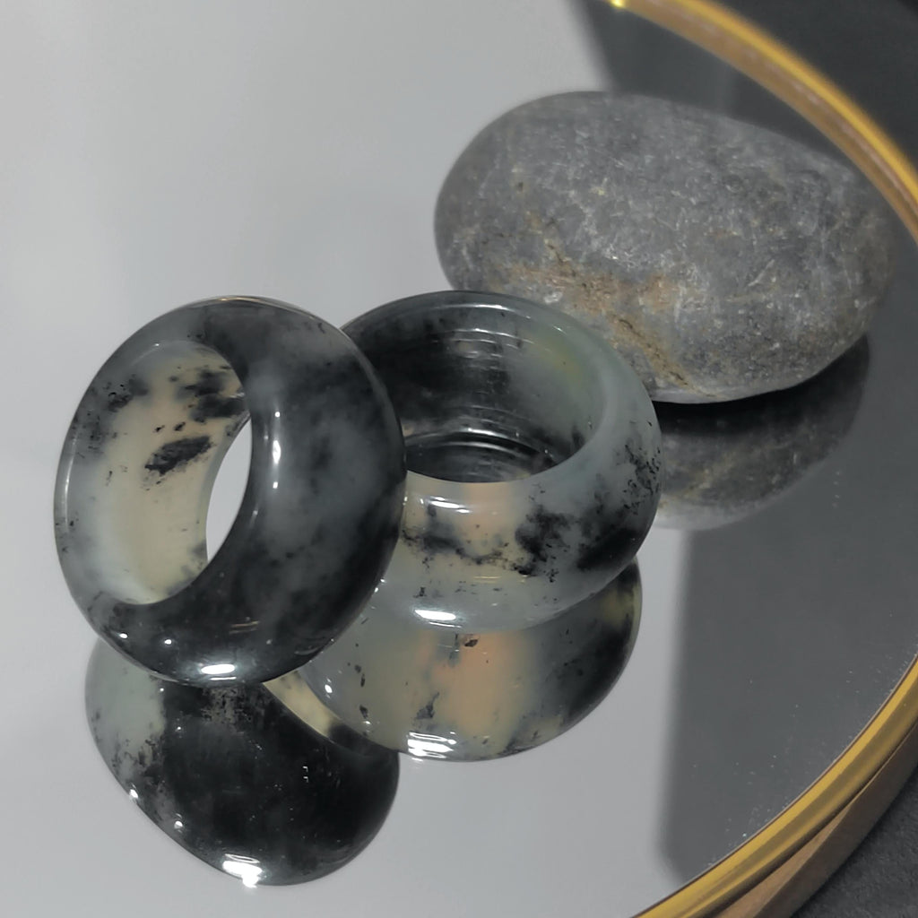 Natural Untreated China Xiuyu Ring |Thumb Ring | Round Cut | Beauty of Nature - Black & White Oil Painting Designs | Two Designs SL300 SL301 SL Precious