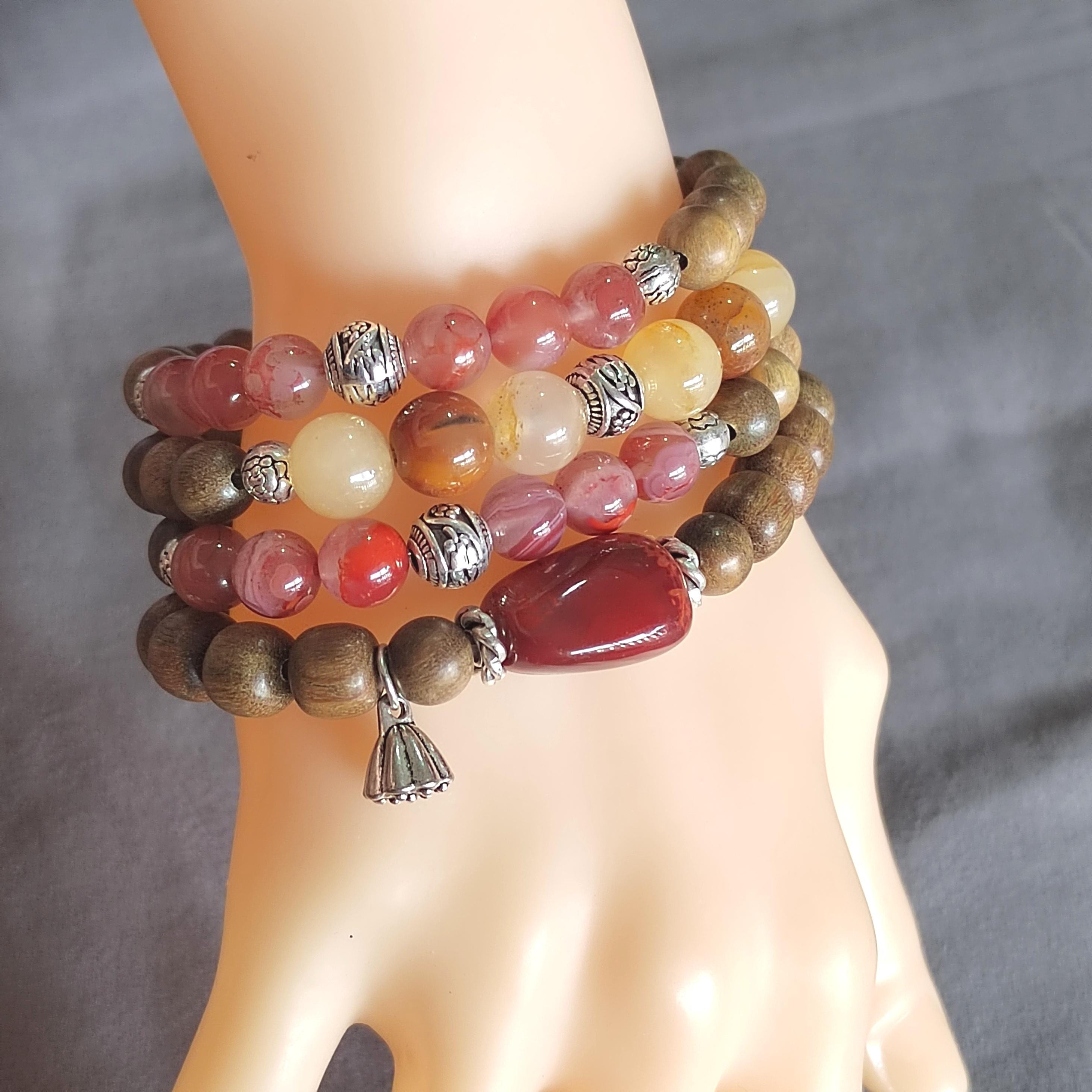 Nanhong Agate & Sandalwood Bracelet: 999 Silver Beads, Aromatherapy Jewelry SL403
