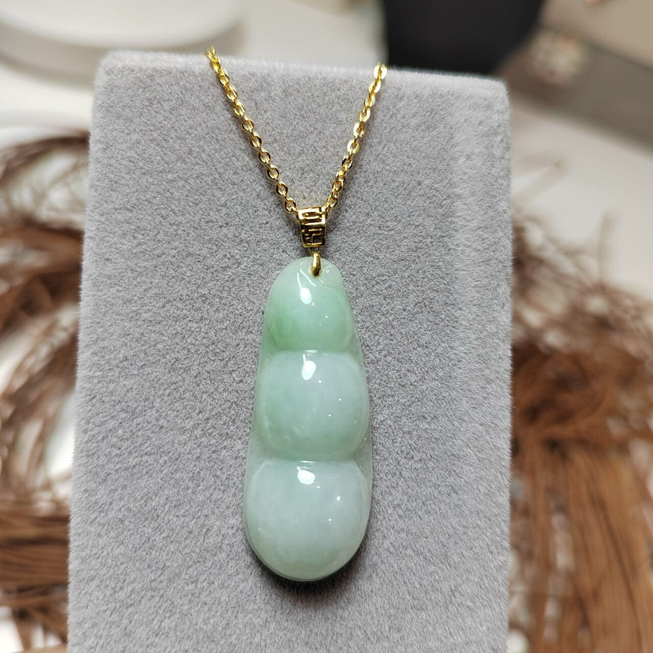 Certified Burmese Gemstone A-Grade Lucky Bean Jadeite Pendant | 18k Solid Yellow Gold Set | Jewelry for Women, Mom, Wife SL8014 - SL Precious