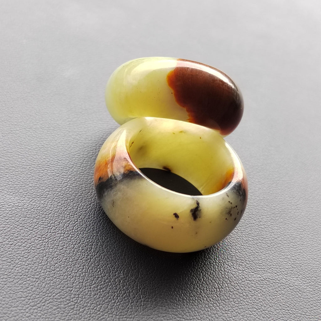 Natural China Xiuyu Jade Thumb Ring | Round Cut Oil Painting Design | Yellow Brown | Two Designs SL302 SL303 SL Precious