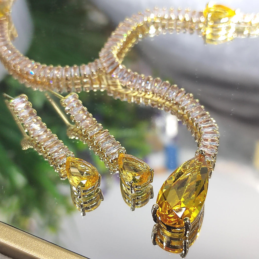 Elegant White and Yellow Zircon Jewelry Set Necklaces & Earrings for Her - Perfect for Celebrations and Special Occasions SL159 - SL Precious