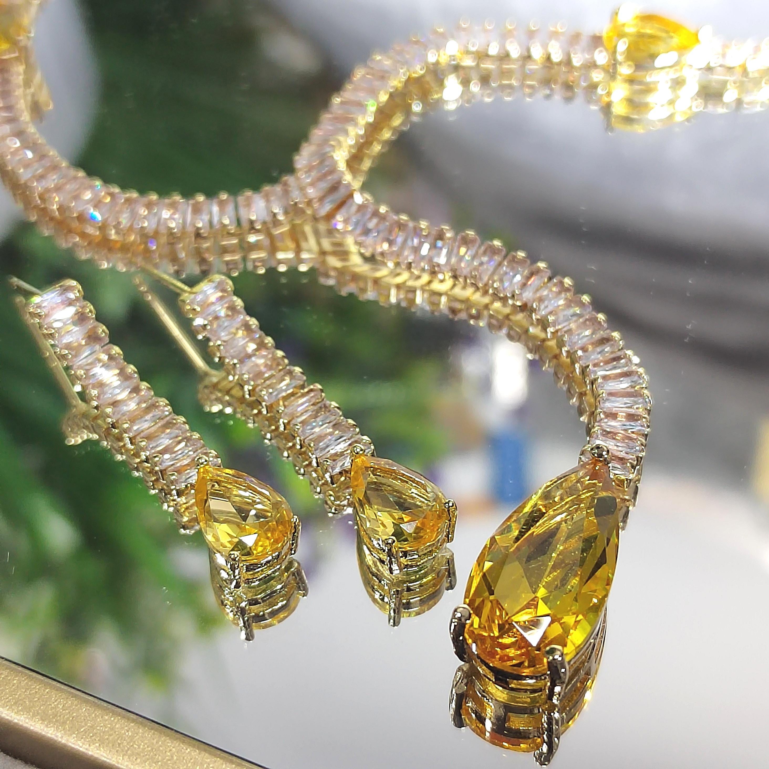 Elegant White and Yellow Zircon Jewelry Set Necklaces & Earrings for Her - Perfect for Celebrations and Special Occasions SL159 - SL Precious
