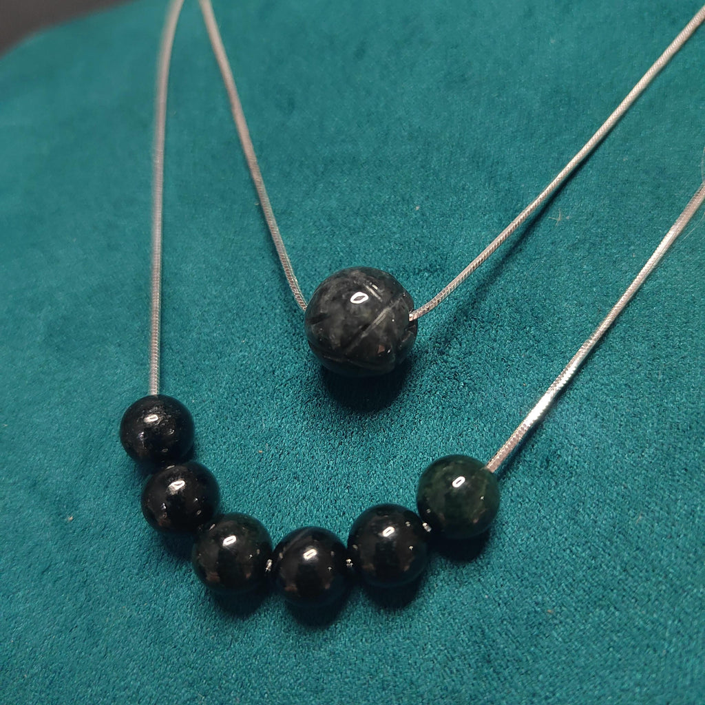 Burmese Black Jadeite Lotus Necklace: S9999 Silver Minimalist Chain SL330 / SL330B
