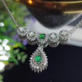 Natural Untreated A-Grade Icy White Apple Green Jadeite V-Neck Necklace | Zircon Accents SL011 - SL Precious
