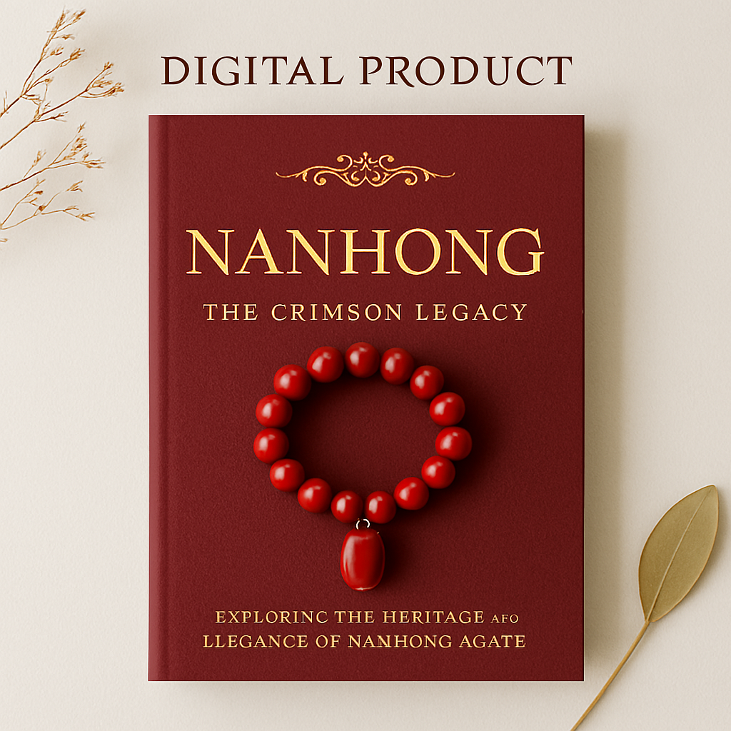 Digital product cover with red agate bracelet and 'Nanhong' branding on a beige background