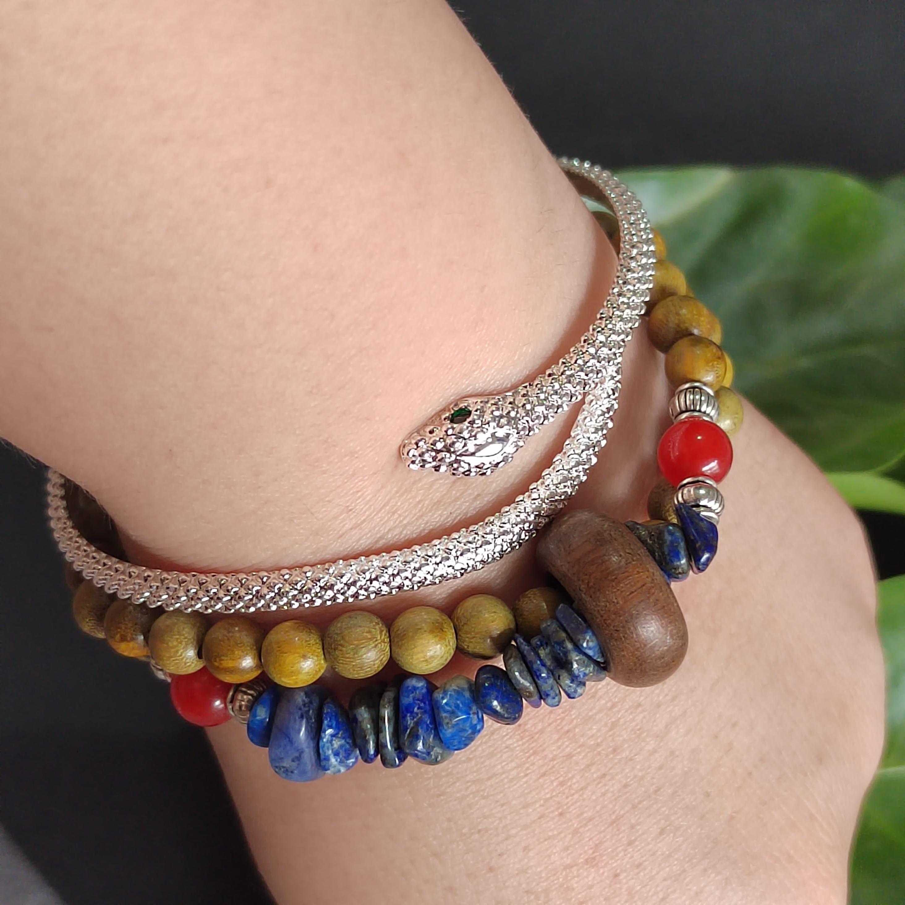 Handmade Stacking Bracelet Set | Ebony, Sandalwood, Pearl & Lapis with Natural Agate Beads | SL404