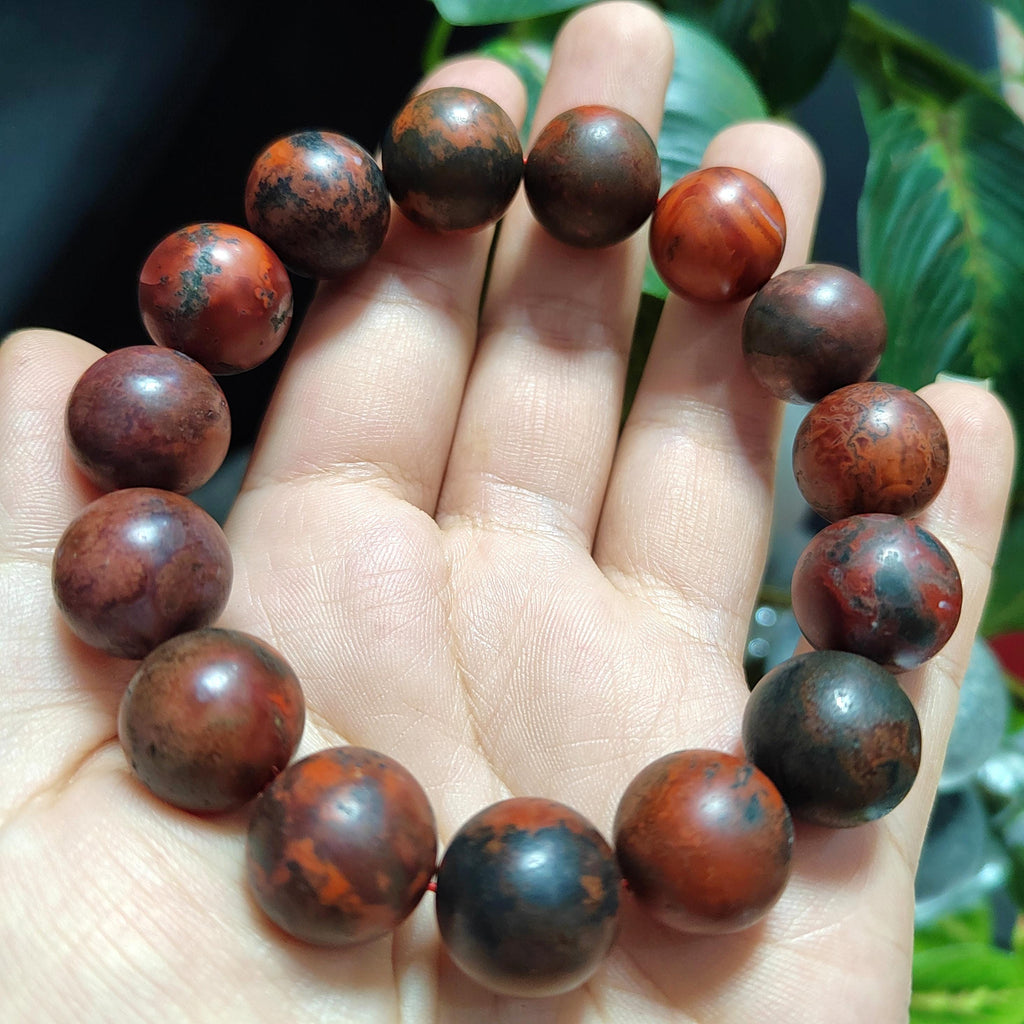 Certified A-Grade Natural Southern Sichuan Liangshan Waxi Deep Red|Black Raw Skin Nanhong Agate Beads Bracelet 15mm SL387