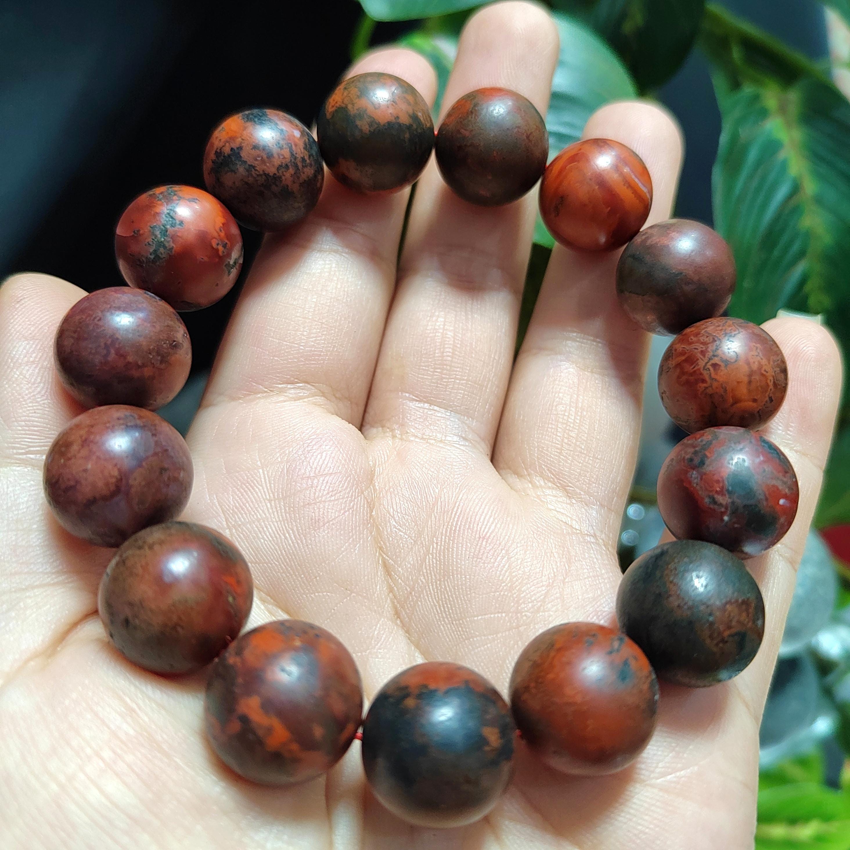 Certified A-Grade Natural Southern Sichuan Liangshan Waxi Deep Red|Black Raw Skin Nanhong Agate Beads Bracelet 15mm SL387