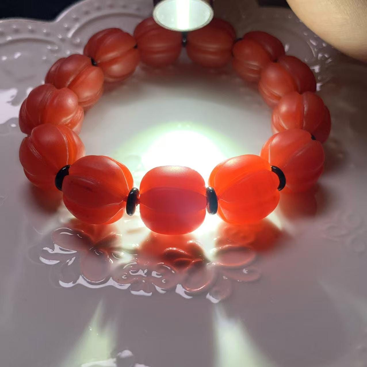 Certified Natural Untreated Baoshan Nanhong Pumpkin Bead Bracelet, Southern Red Agate, Rare Collector’s Gemstone Jewelry – SL169X28