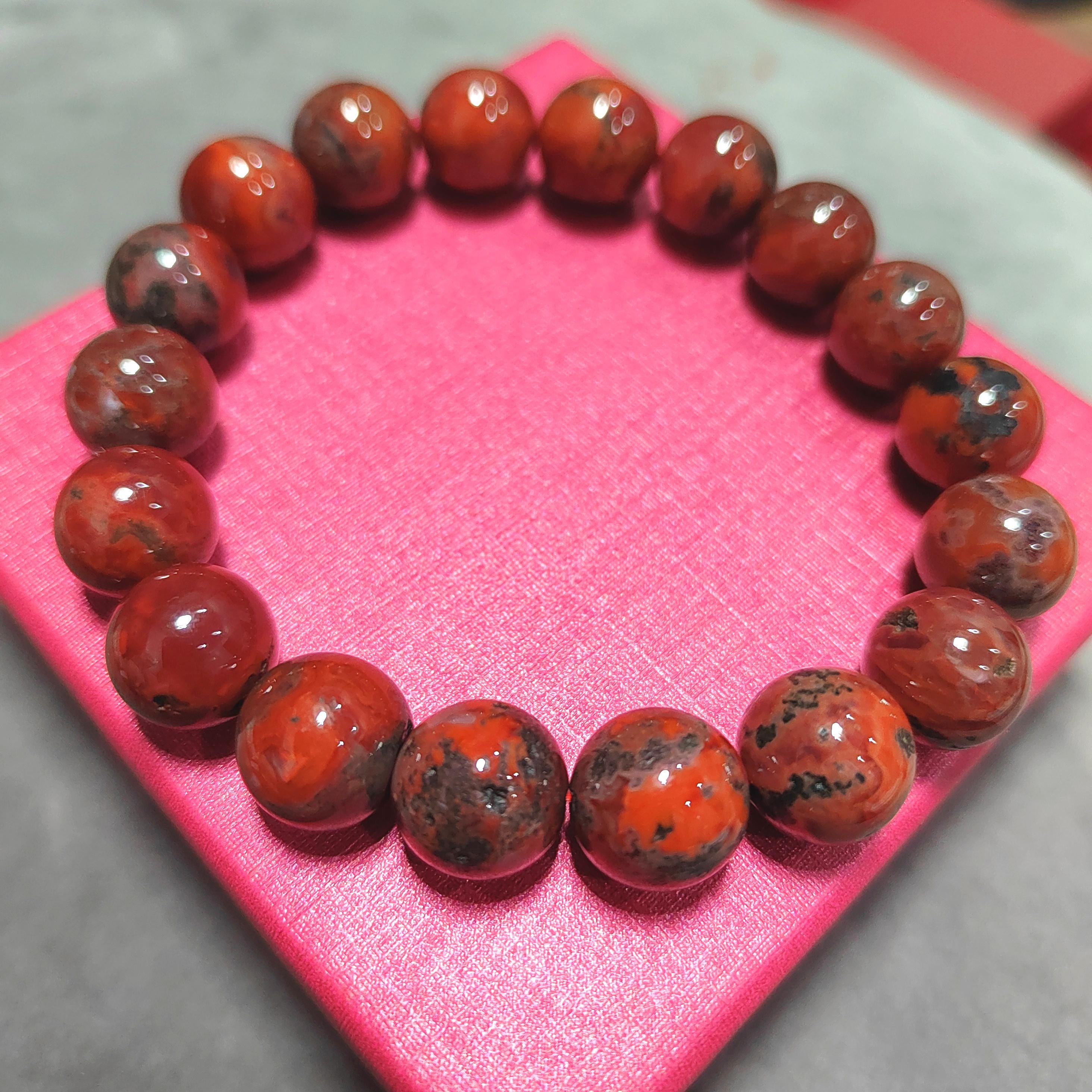 Certified A-Grade Natural Southern Sichuan Liangshan Waxi Deep Red Nanhong Agate|Raw Skin| Iron Skin Shine Surface Beads Bracelet SL385