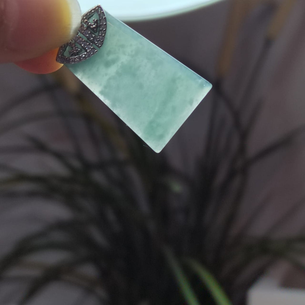 Guatemala Icy White Green Blue Sky Trapezoid Jadeite Pendant | A-Grade Natural | Women & Men | Zirconia Accents SL041 - SL Precious