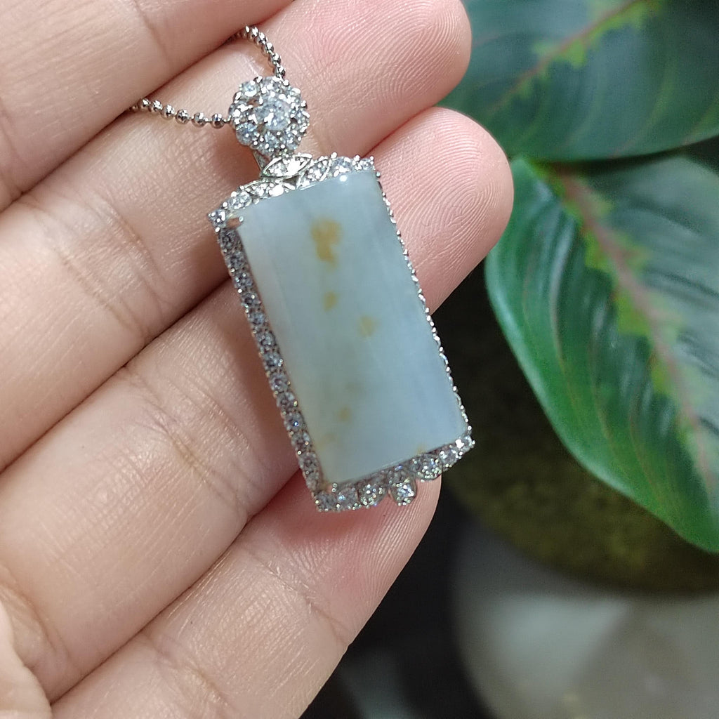 Certified A-Grade Natural Untreated Burmese Cylinder Icy White Yellow Thick Unique Design/Stone Jadeite S925 Silver Pendant SL196 - SL Precious