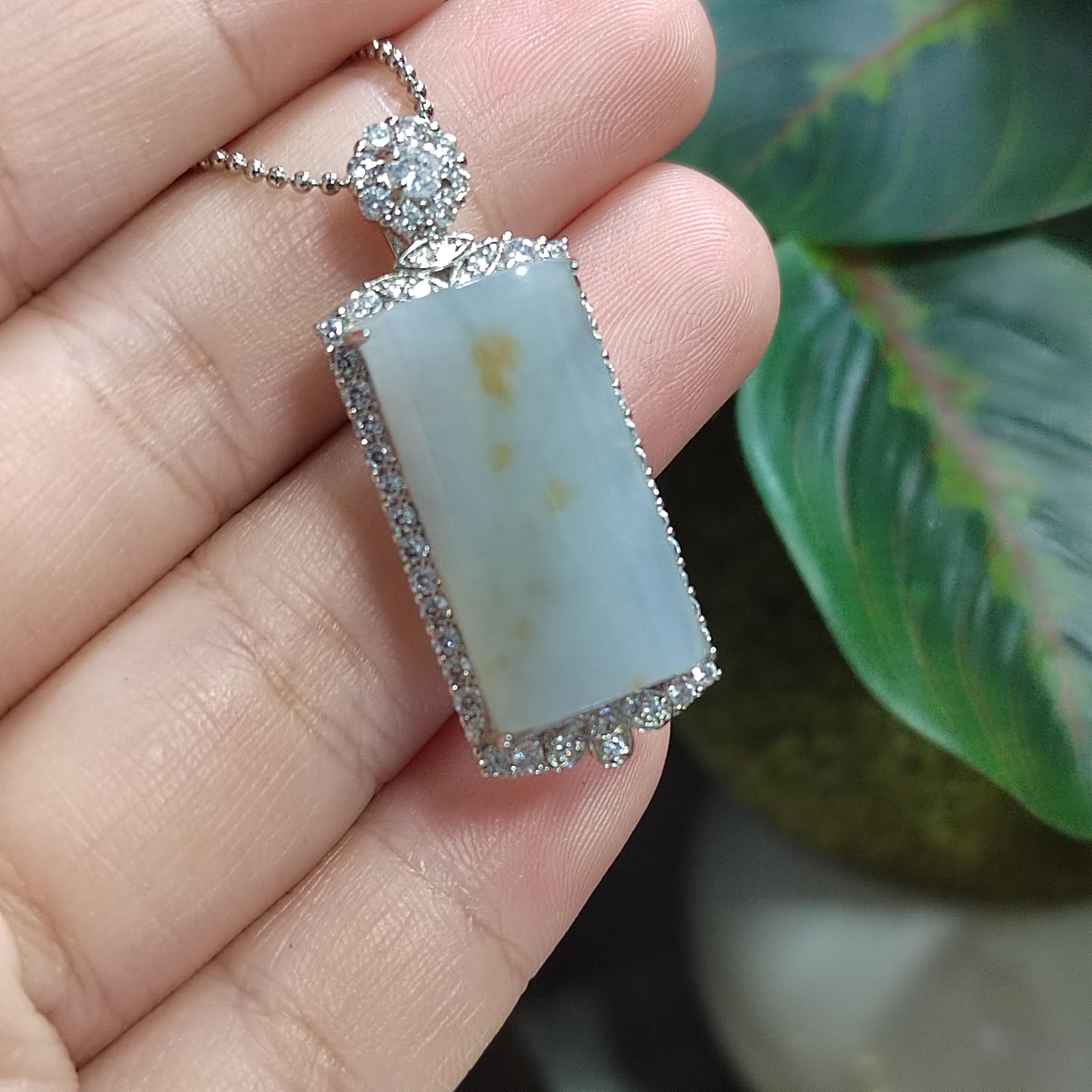 Certified A-Grade Natural Untreated Burmese Cylinder Icy White Yellow Thick Unique Design/Stone Jadeite S925 Silver Pendant SL196 - SL Precious