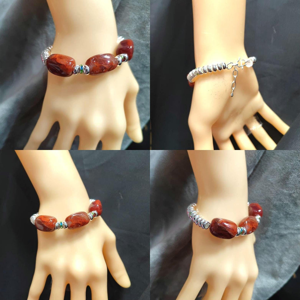 Natural Sichuan Wasi Southern Red Nanhong Agate 2pcs Set | Uneven Cut Bracelet/Necklace | Handmade Design SL309