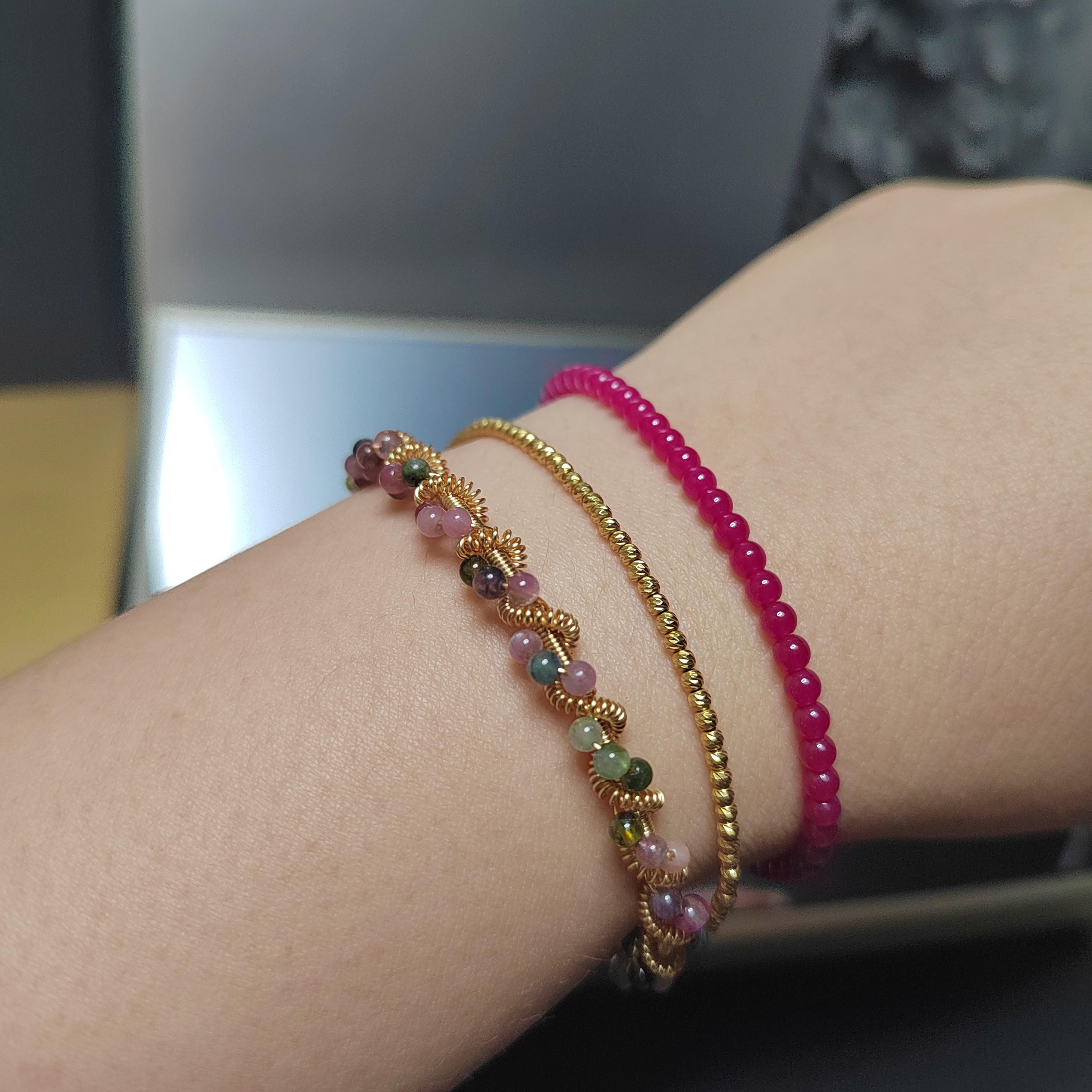 Elegant 14K Gold Plated Adjustable Tourmaline Bangle, Colorful Gemstone Bracelet for Women, Unique Gift Jewelry SL240 - SL Precious