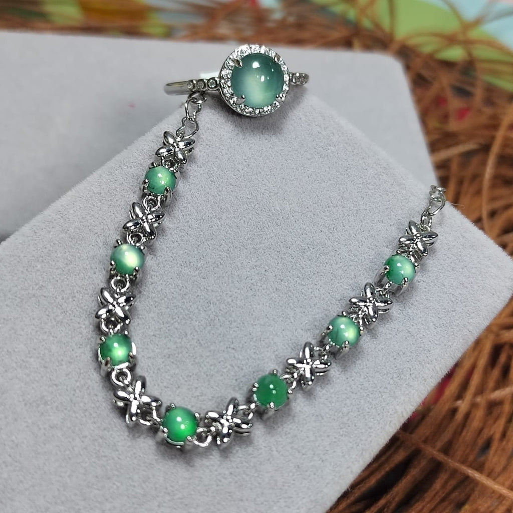 Certified A-Grade Glowing Light Effect Jadeite 925 Silver Ring & Bracelet Set | For Her SL035 - SL Precious